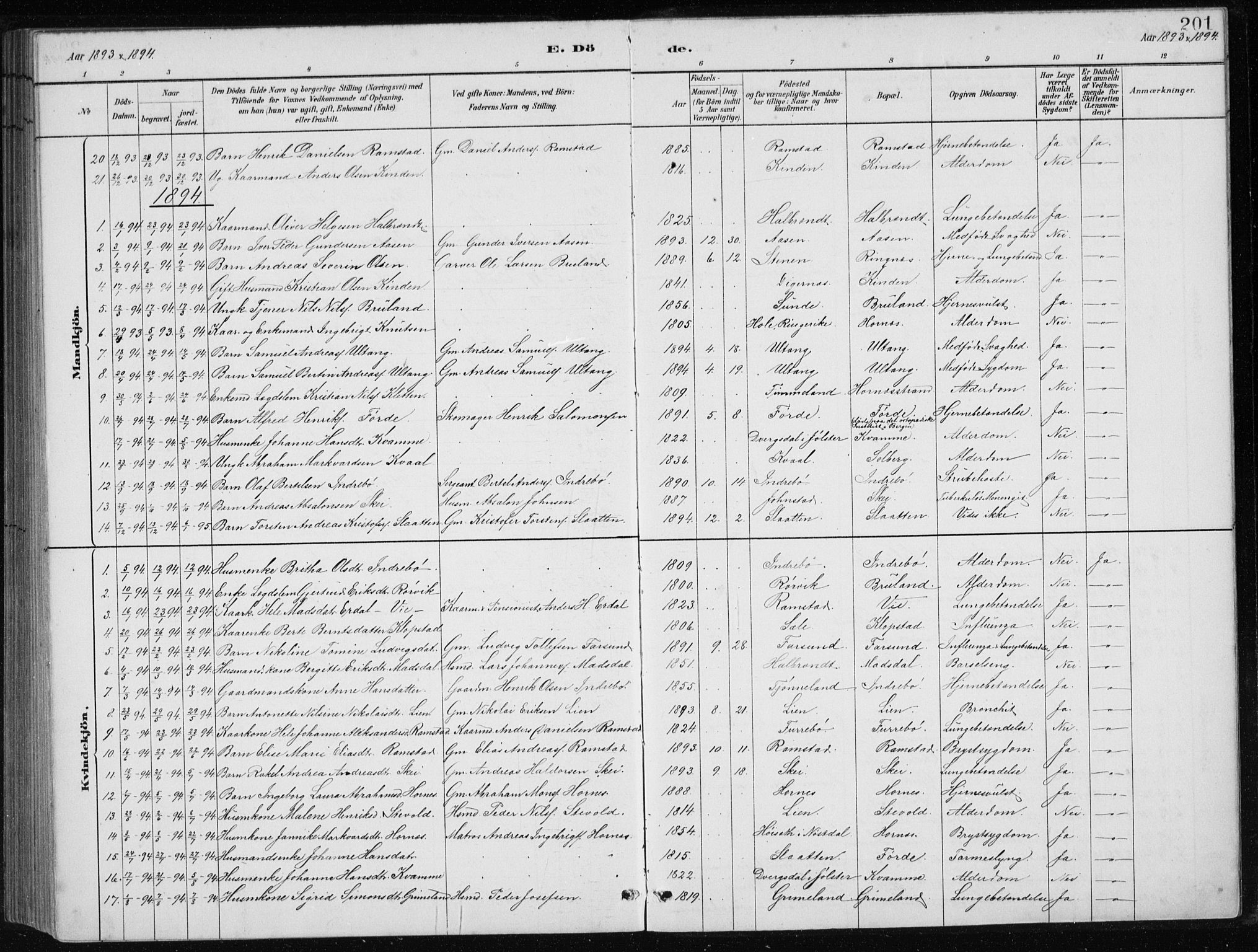 Førde sokneprestembete, SAB/A-79901/H/Hab/Haba/L0002: Parish register (copy) no. A 2, 1881-1898, p. 201
