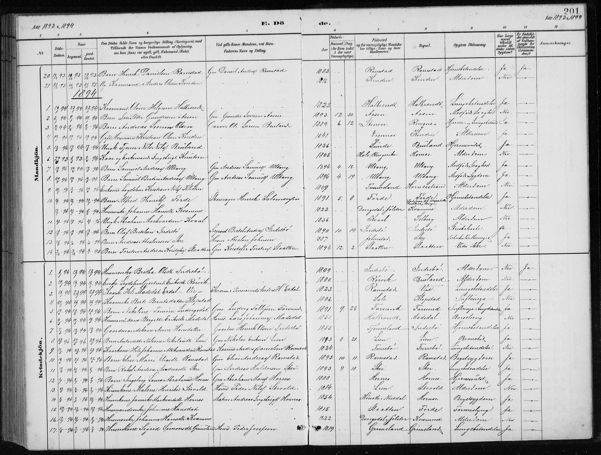 Førde sokneprestembete, AV/SAB-A-79901/H/Hab/Haba/L0002: Parish register (copy) no. A 2, 1881-1898, p. 201