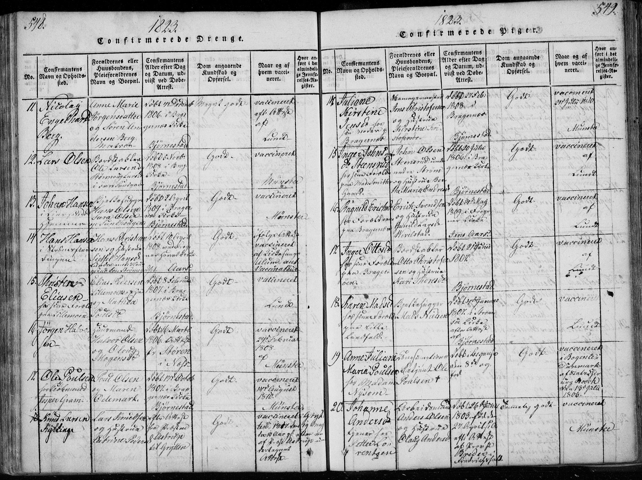 Bragernes kirkebøker, AV/SAKO-A-6/F/Fa/L0007: Parish register (official) no. I 7, 1815-1829, p. 548-549