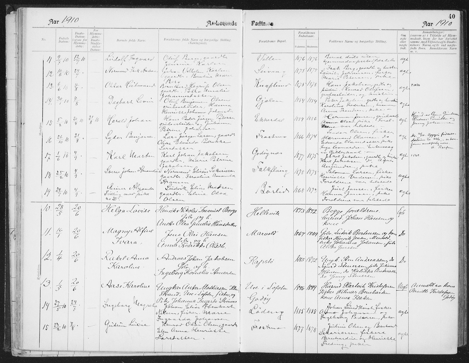 Ministerialprotokoller, klokkerbøker og fødselsregistre - Nordland, SAT/A-1459/804/L0081: Parish register (official) no. 804A02, 1901-1915, p. 40
