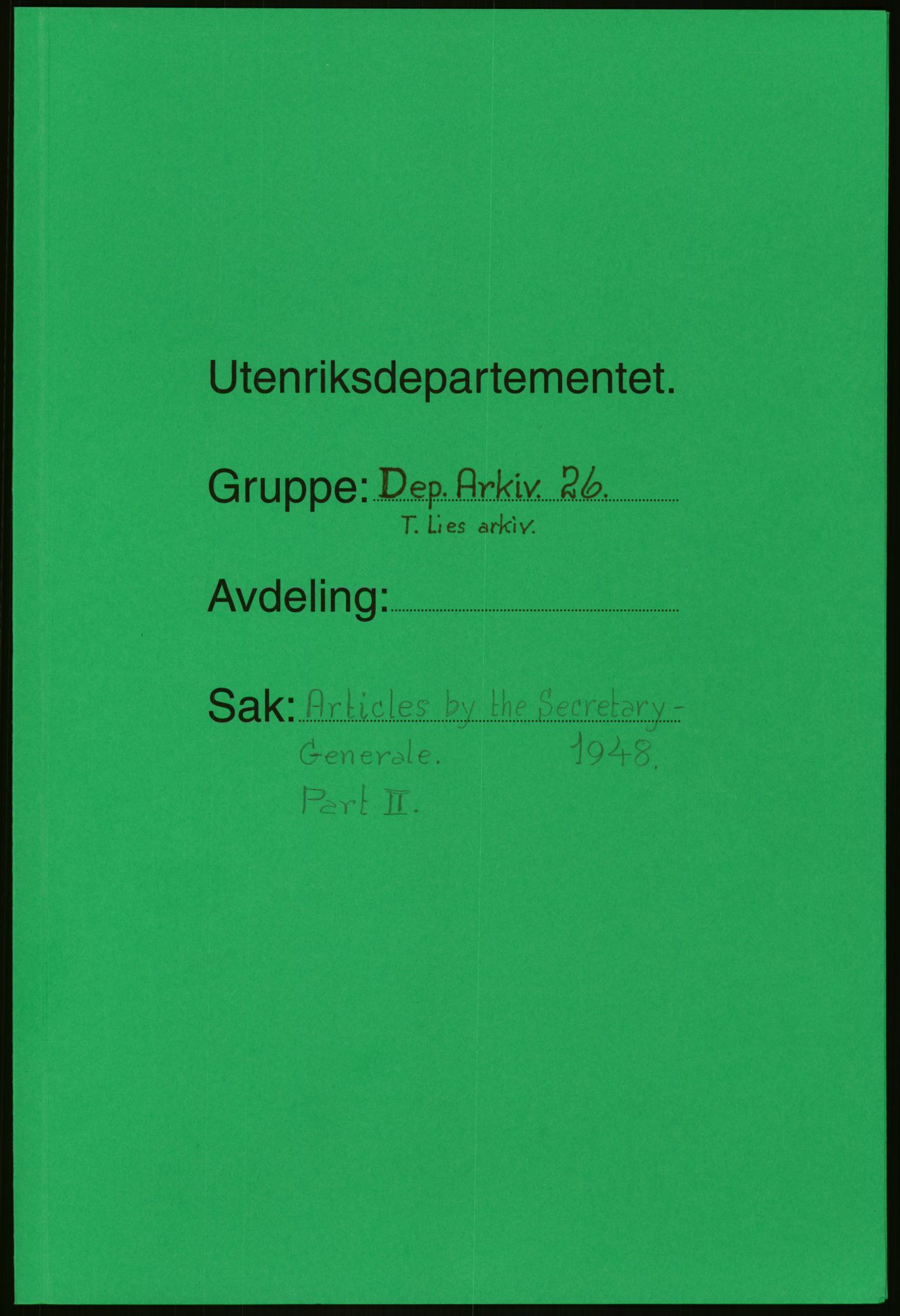 Lie, Trygve, RA/PA-1407/D/L0017: Generalsekretærens papirer., 1948-1949, p. 1