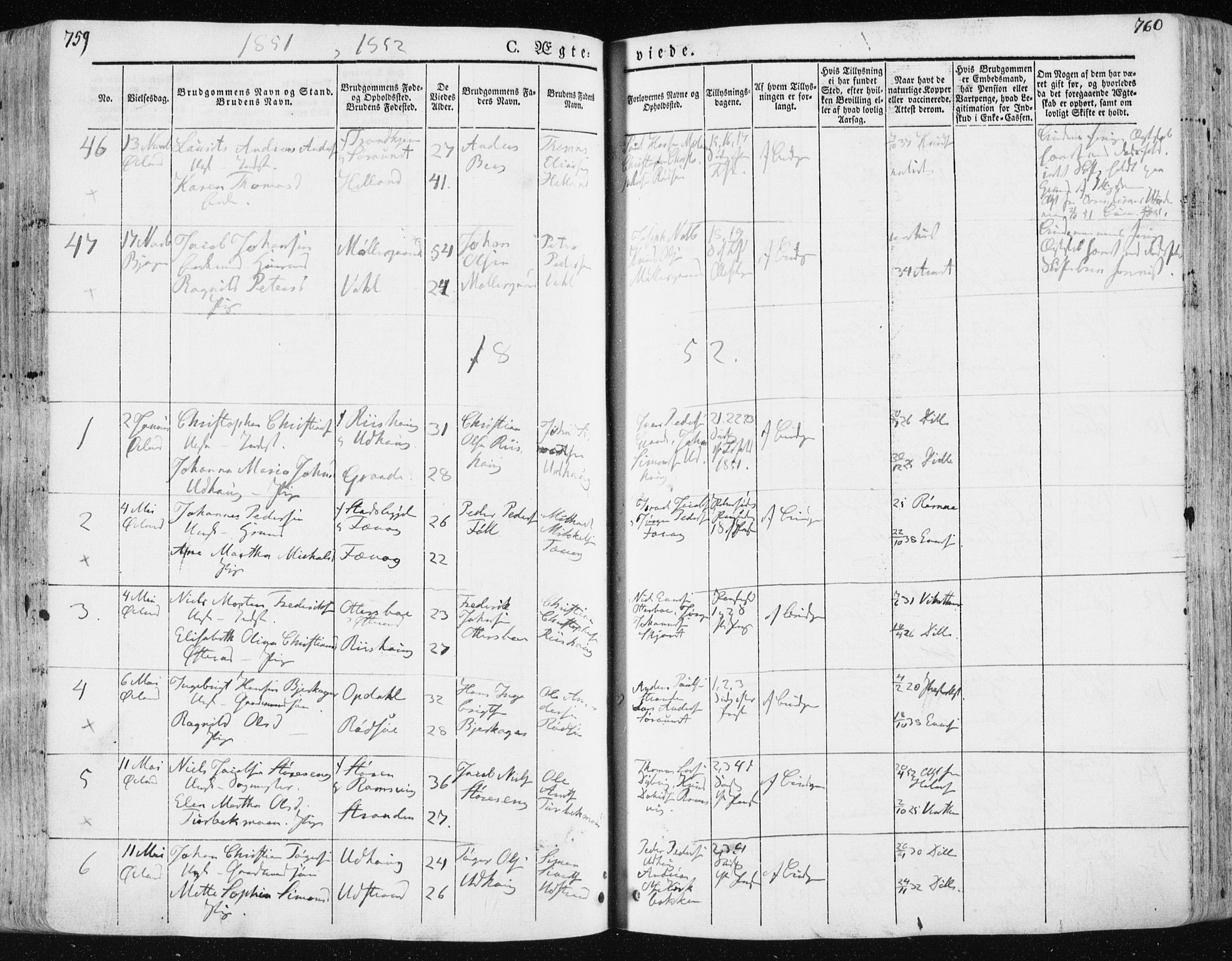 Ministerialprotokoller, klokkerbøker og fødselsregistre - Sør-Trøndelag, SAT/A-1456/659/L0736: Parish register (official) no. 659A06, 1842-1856, p. 759-760