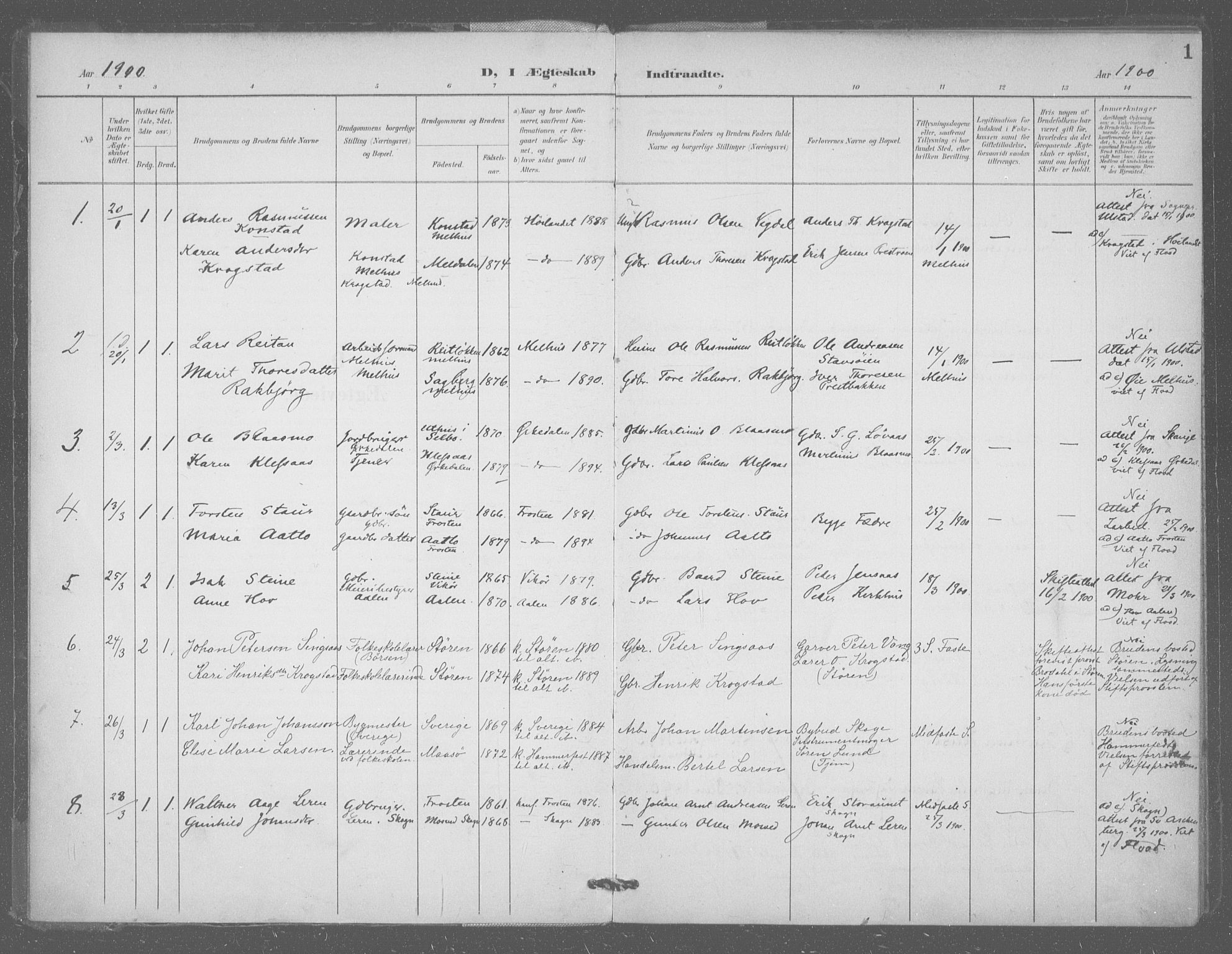 Ministerialprotokoller, klokkerbøker og fødselsregistre - Sør-Trøndelag, AV/SAT-A-1456/601/L0077: Curate's parish register no. 601B10, 1900-1907, p. 1