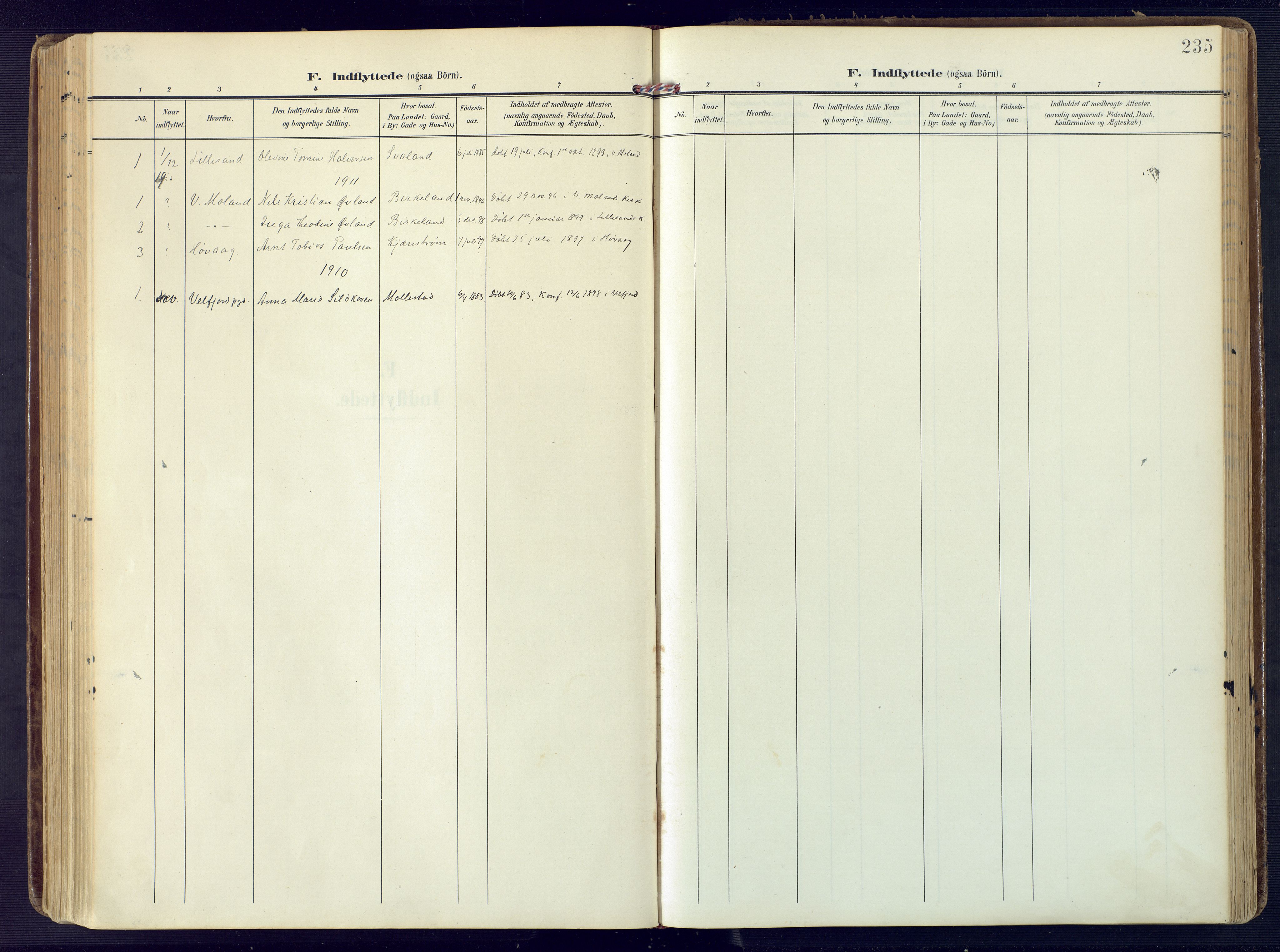 Birkenes sokneprestkontor, SAK/1111-0004/F/Fa/L0006: Parish register (official) no. A 6, 1908-1932, p. 235