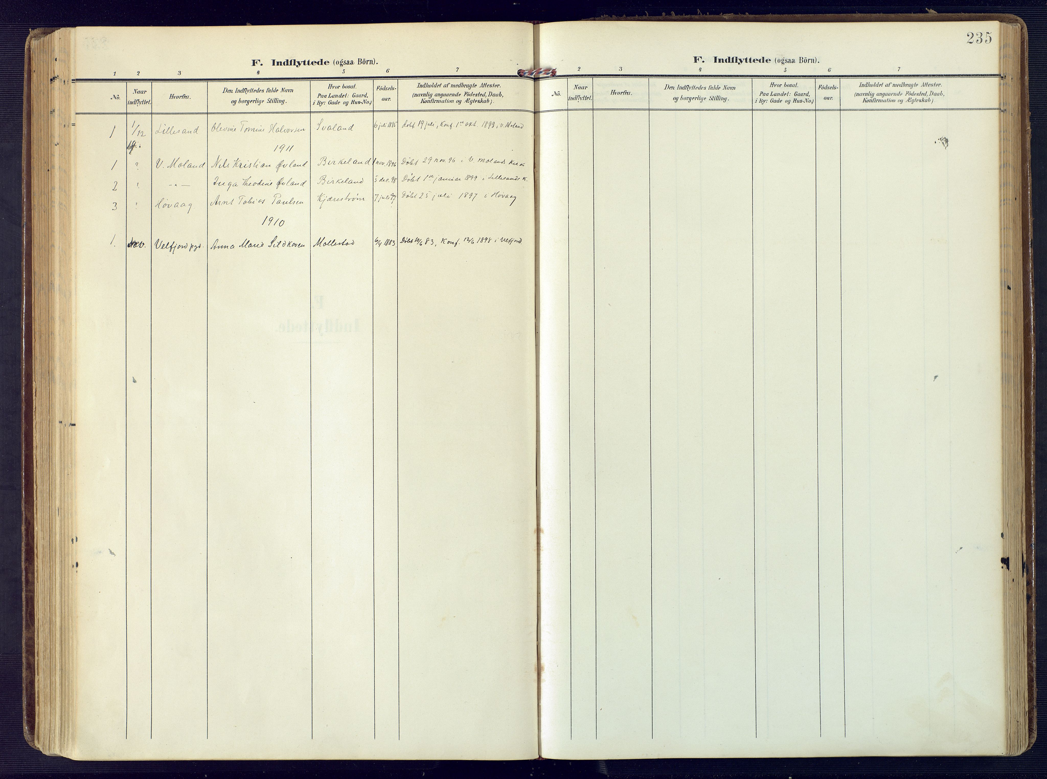 Birkenes sokneprestkontor, AV/SAK-1111-0004/F/Fa/L0006: Parish register (official) no. A 6, 1908-1932, p. 235