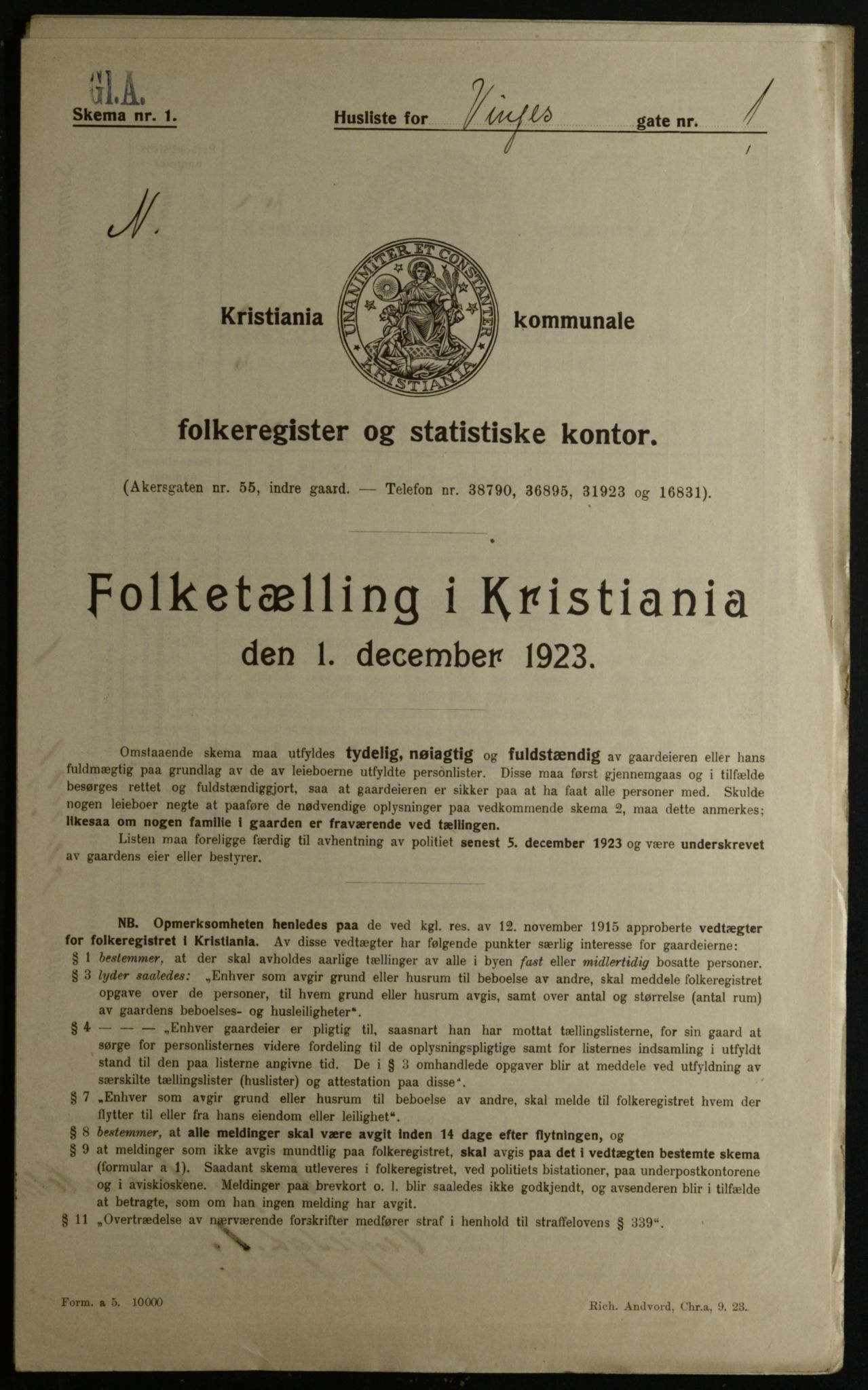 OBA, Municipal Census 1923 for Kristiania, 1923, p. 3977