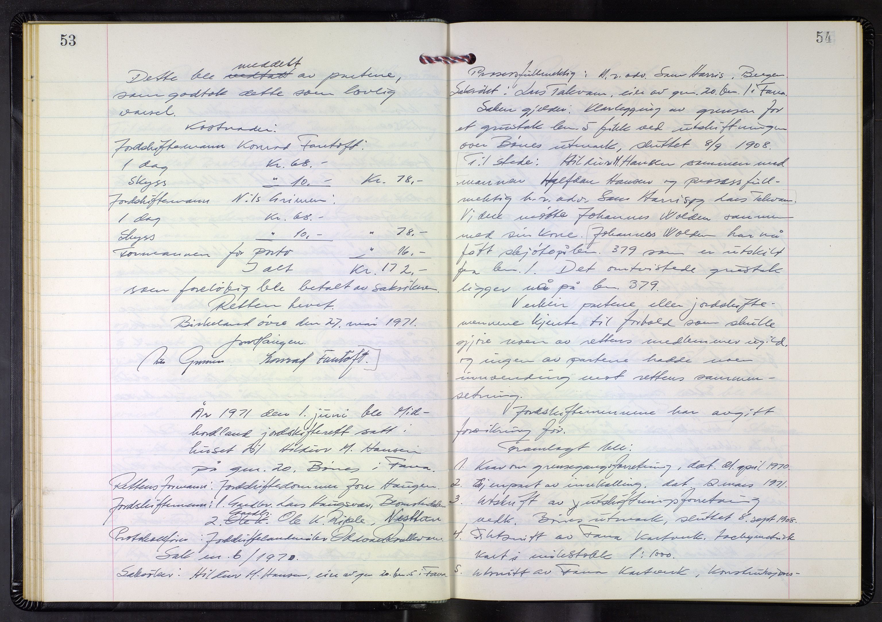 Hordaland jordskiftedøme - III Midhordland jordskiftedistrikt, AV/SAB-A-7001/A/Aa/L0040: Forhandlingsprotokoll, 1970-1976, p. 53-54