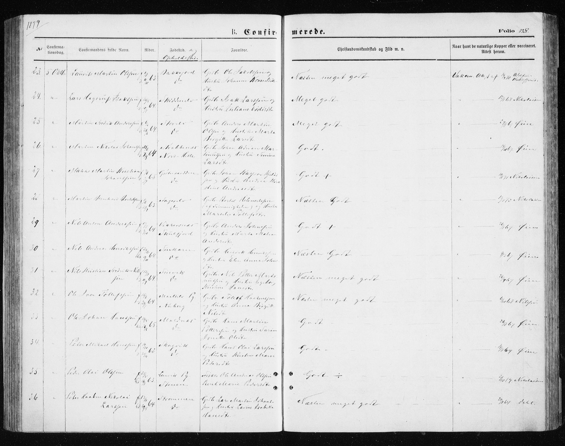 Tromsøysund sokneprestkontor, SATØ/S-1304/G/Ga/L0003kirke: Parish register (official) no. 3, 1875-1880, p. 128