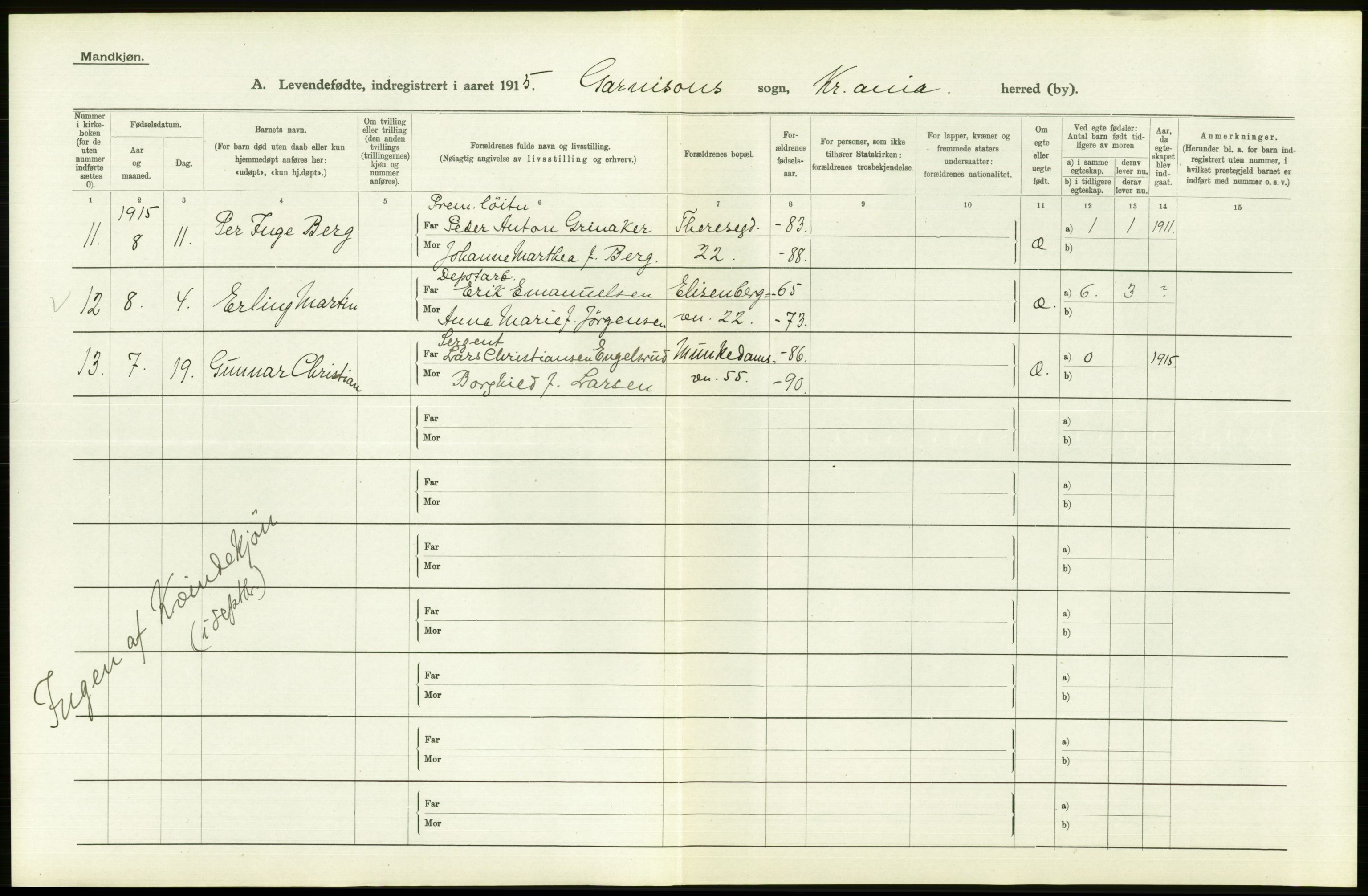 Statistisk sentralbyrå, Sosiodemografiske emner, Befolkning, AV/RA-S-2228/D/Df/Dfb/Dfbe/L0006: Kristiania: Levendefødte menn og kvinner., 1915, p. 586