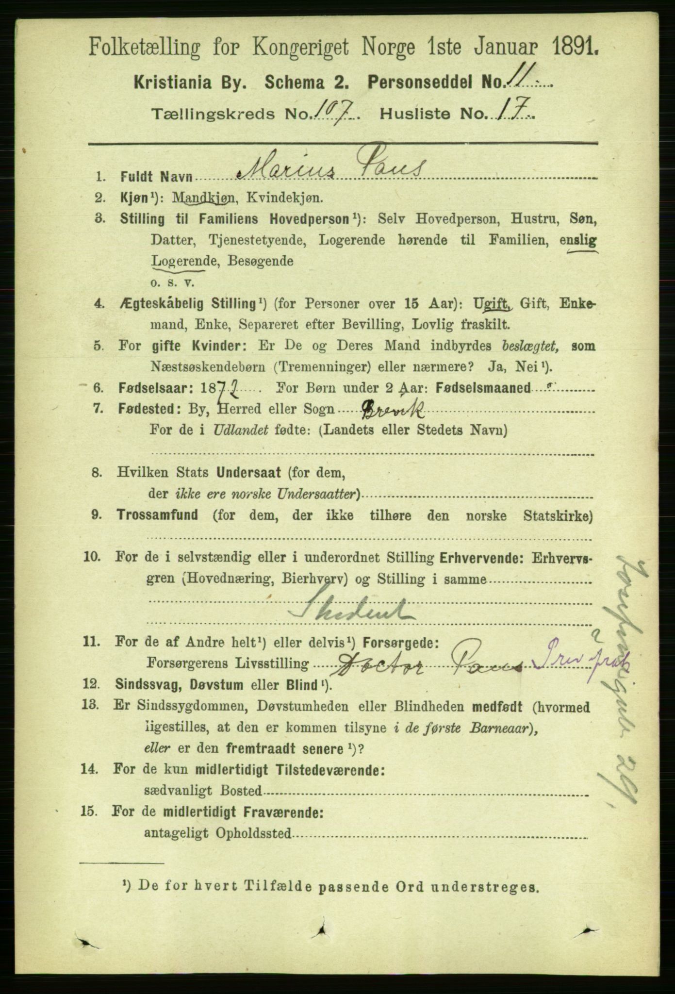 RA, 1891 census for 0301 Kristiania, 1891, p. 54950