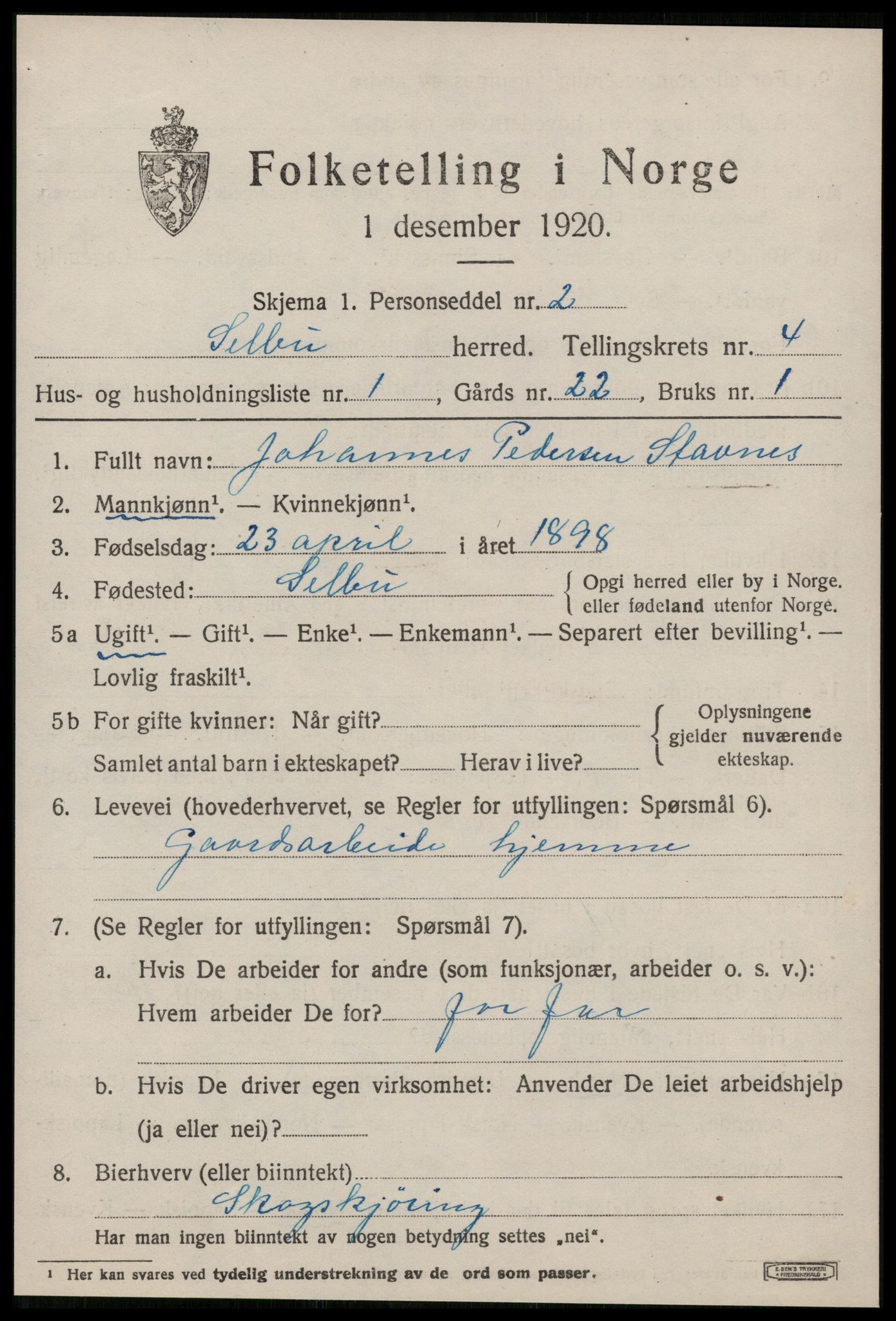 SAT, 1920 census for Selbu, 1920, p. 2768