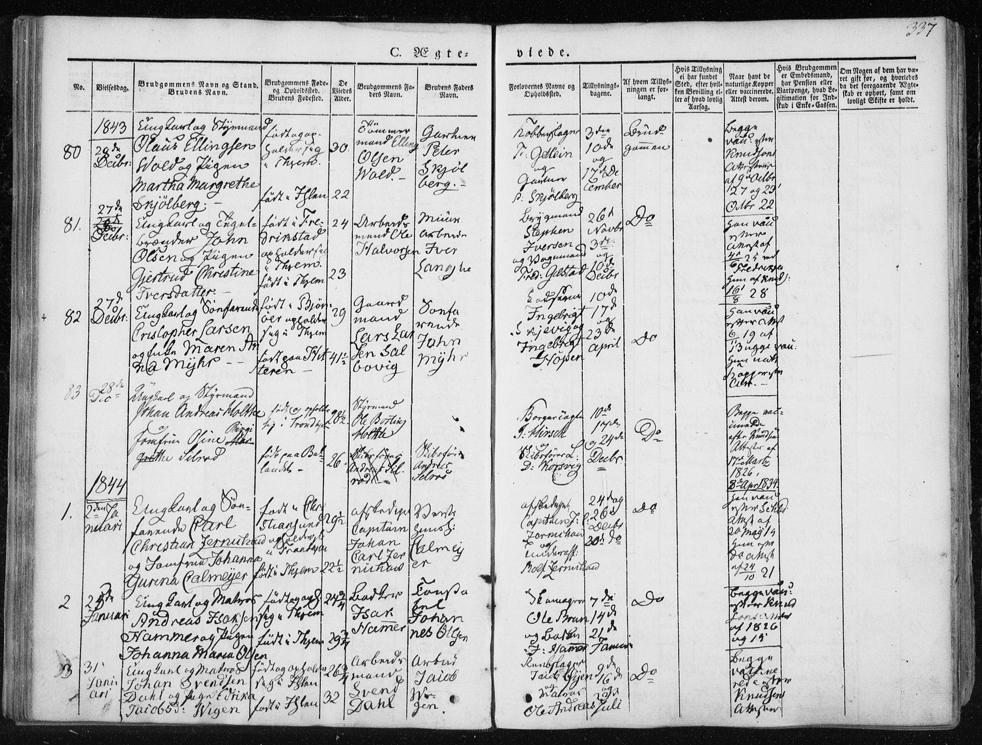Ministerialprotokoller, klokkerbøker og fødselsregistre - Sør-Trøndelag, SAT/A-1456/601/L0049: Parish register (official) no. 601A17, 1839-1847, p. 337