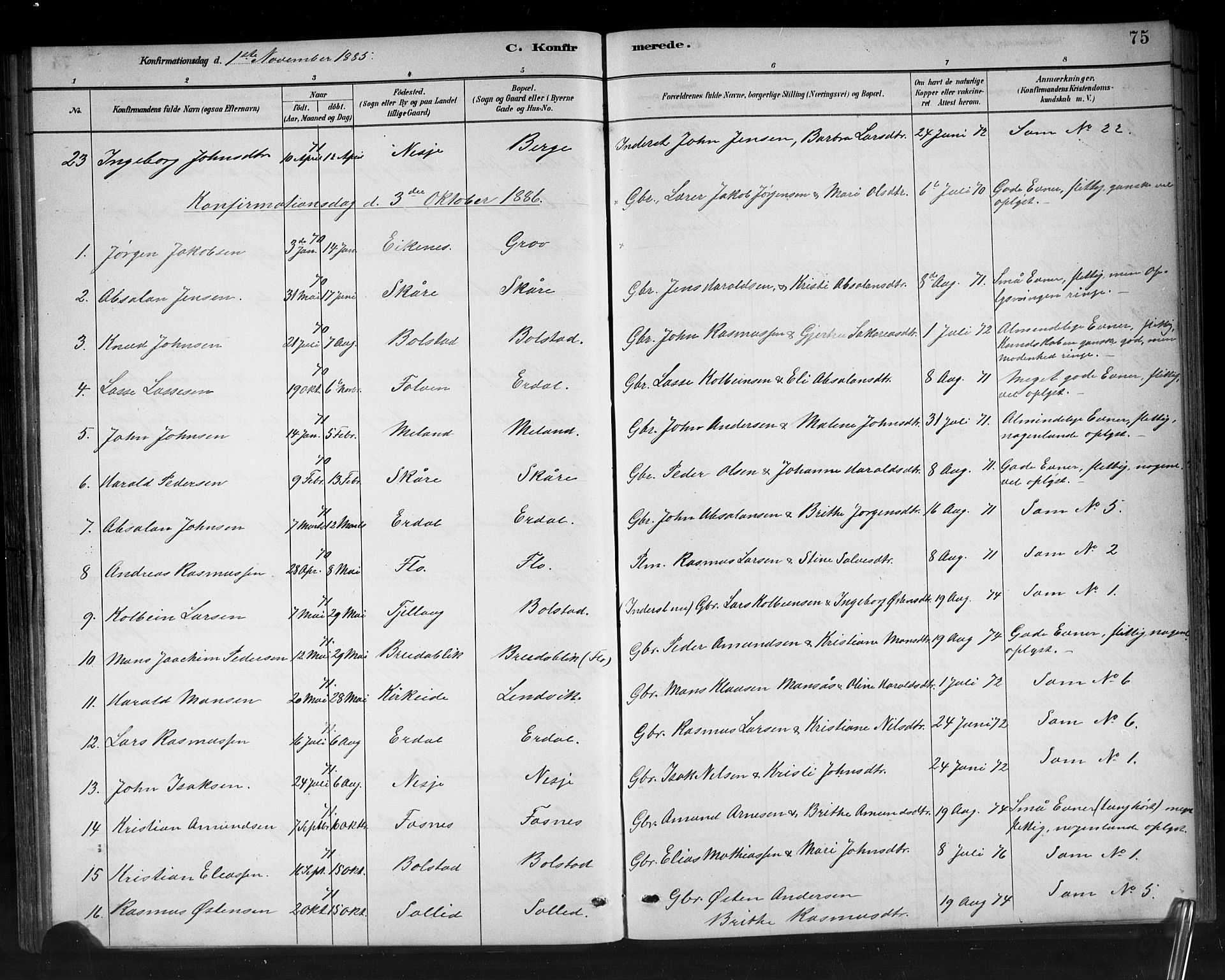 Stryn Sokneprestembete, AV/SAB-A-82501: Parish register (copy) no. C 3, 1881-1905, p. 75