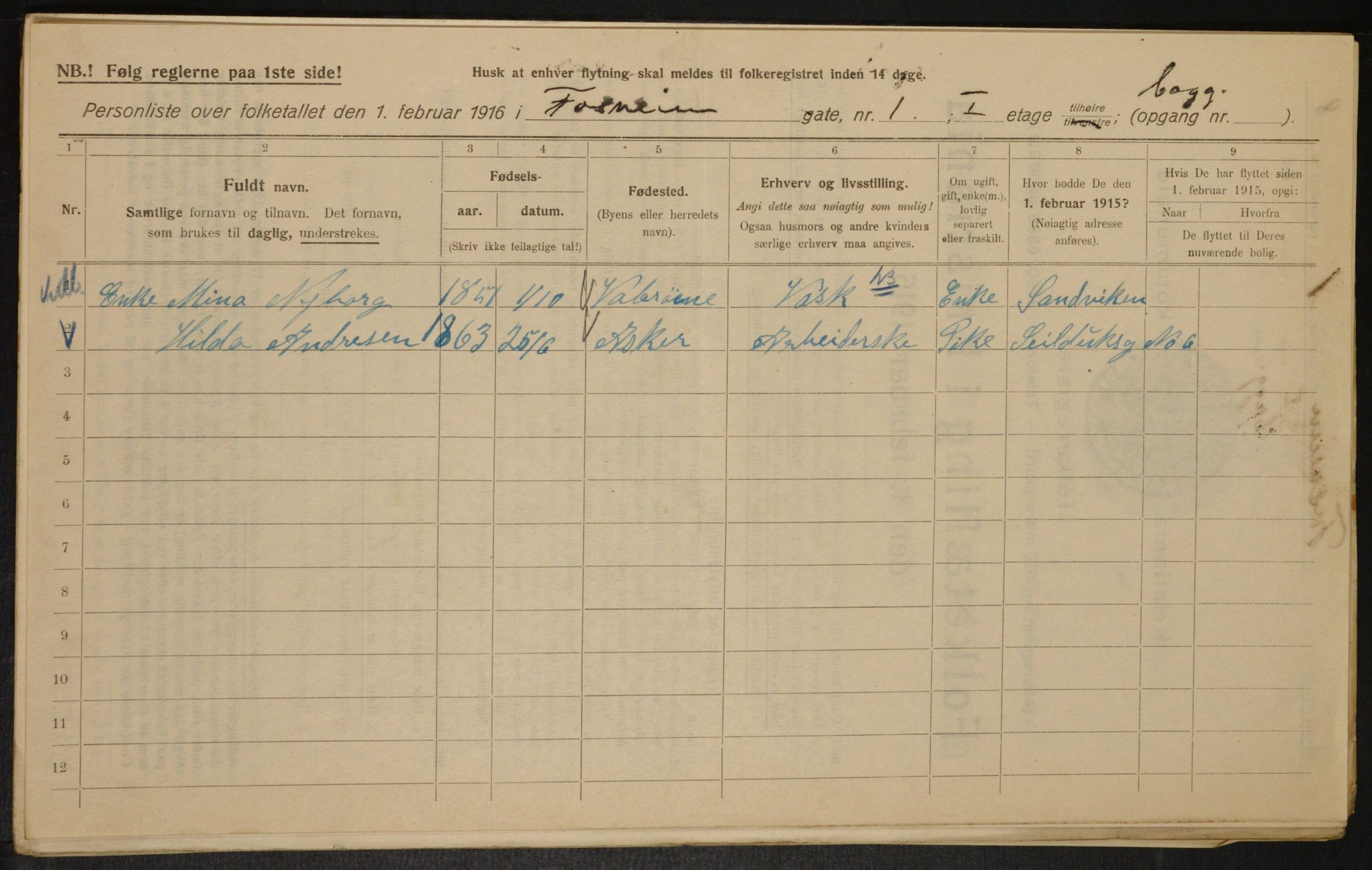 OBA, Municipal Census 1916 for Kristiania, 1916, p. 25071