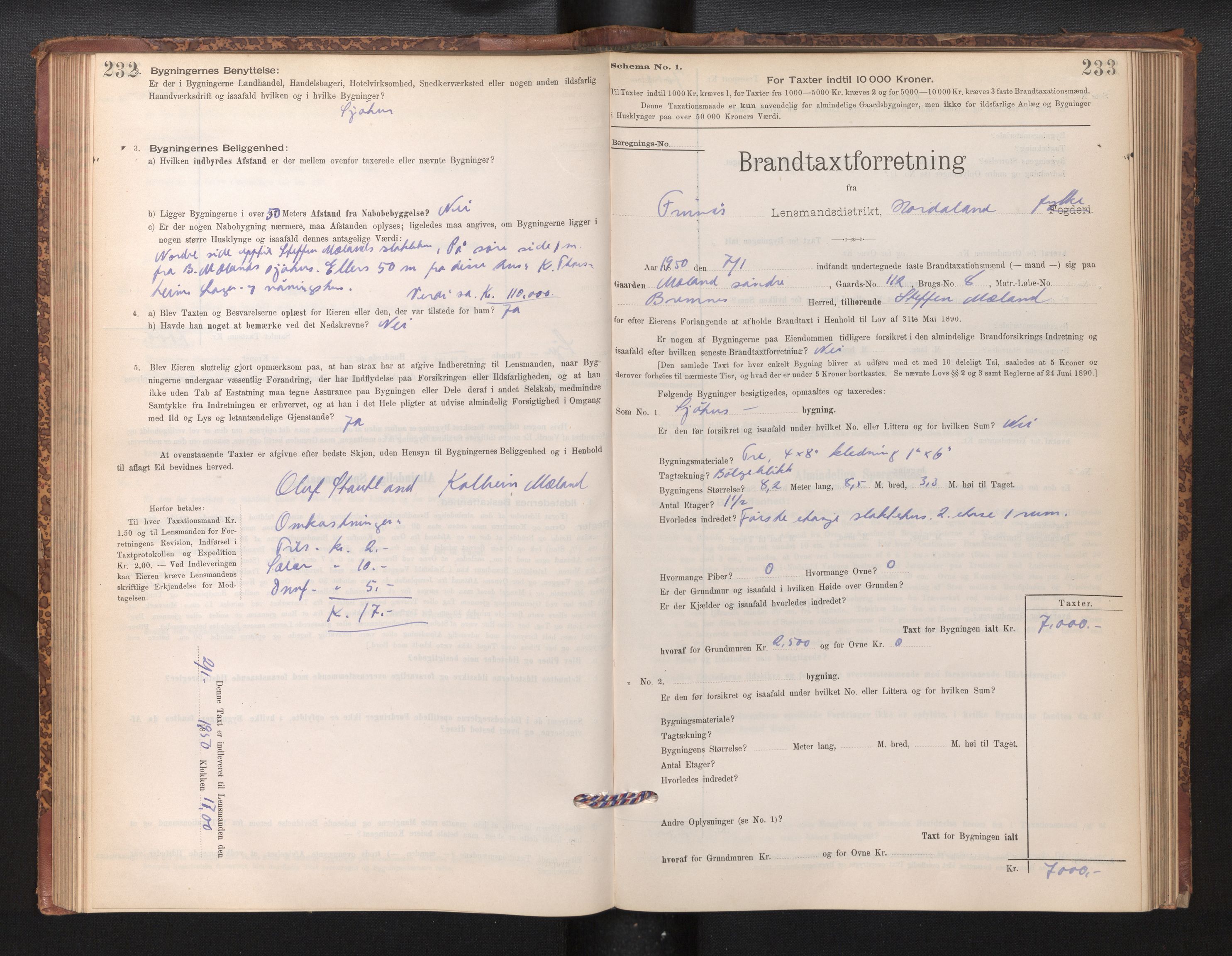 Lensmannen i Finnås, AV/SAB-A-31901/0012/L0002: Branntakstprotokoll, skjematakst, 1894-1954, p. 232-233