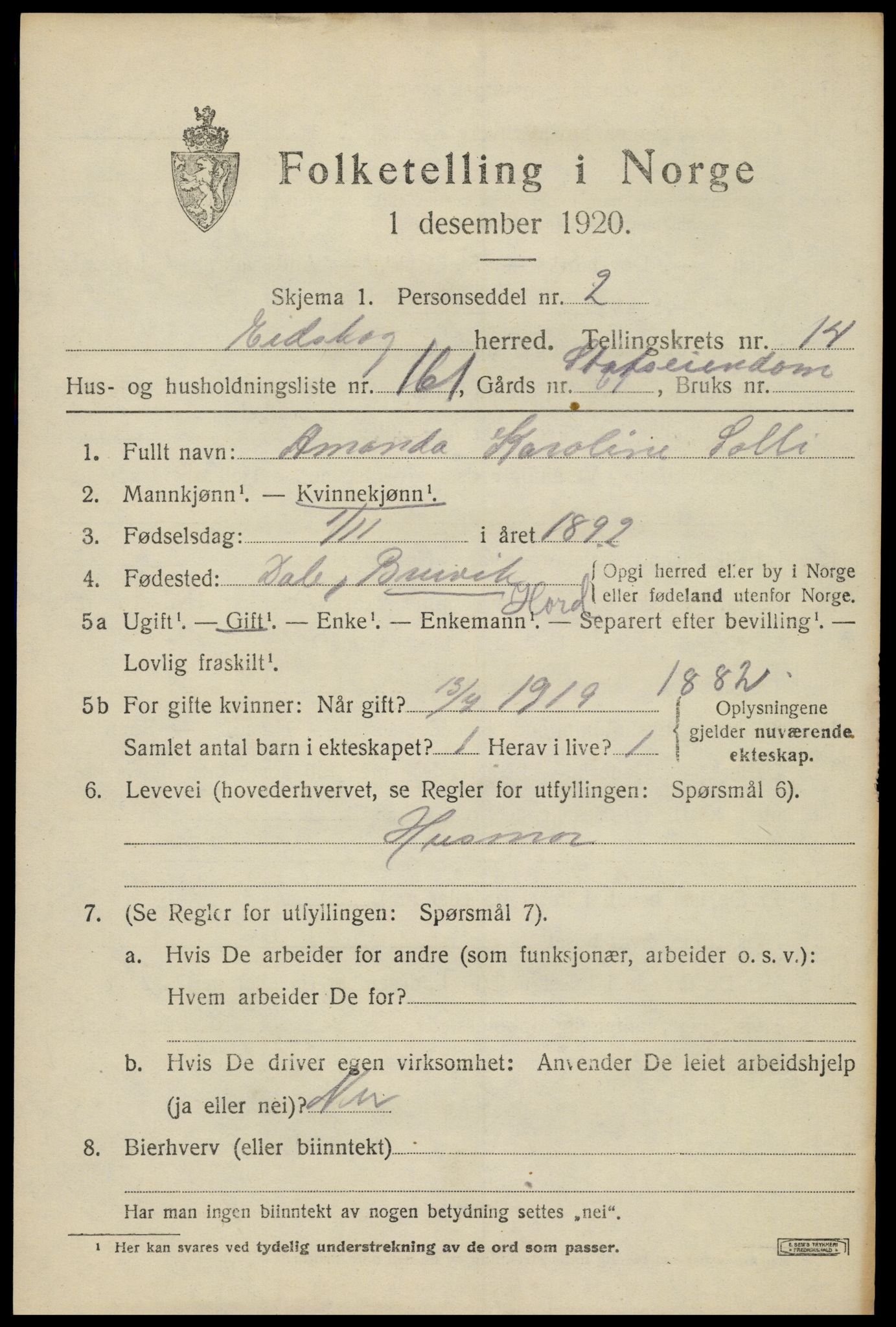 SAH, 1920 census for Eidskog, 1920, p. 15015
