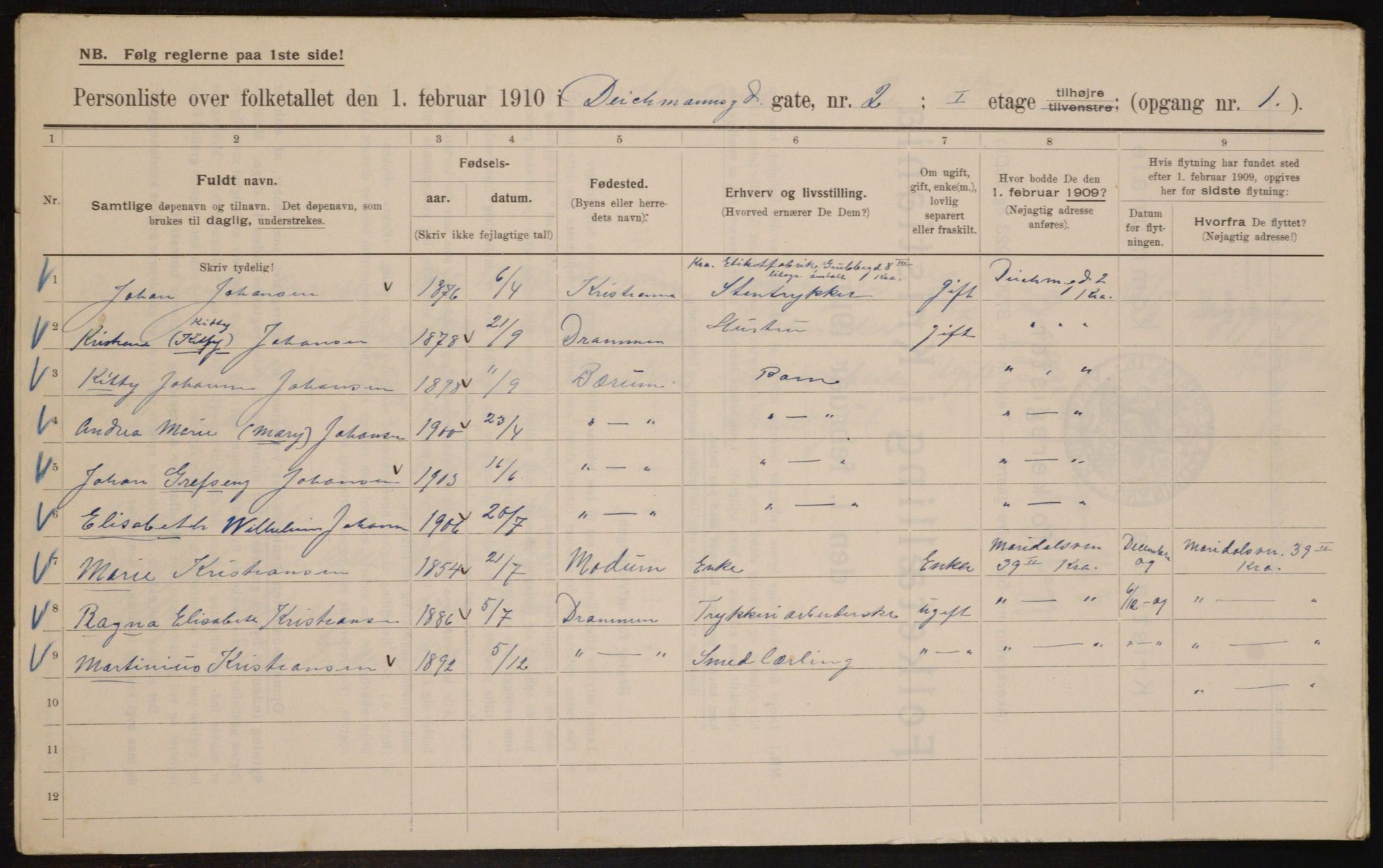 OBA, Municipal Census 1910 for Kristiania, 1910, p. 14758