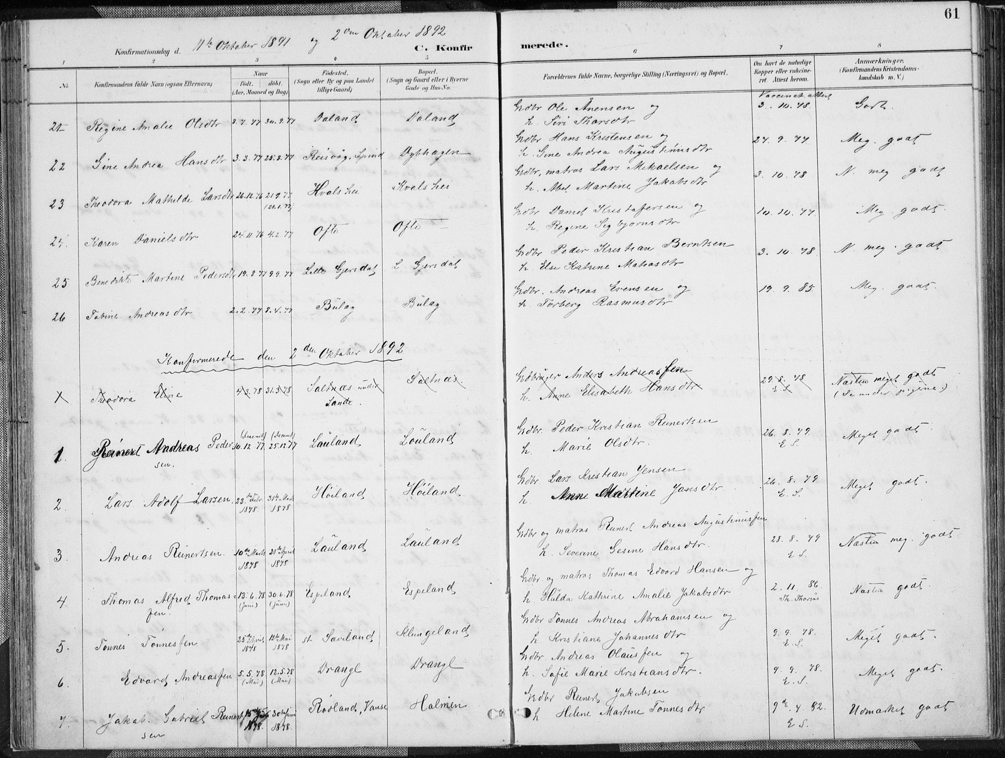 Herad sokneprestkontor, SAK/1111-0018/F/Fa/Faa/L0006: Parish register (official) no. A 6, 1887-1907, p. 61