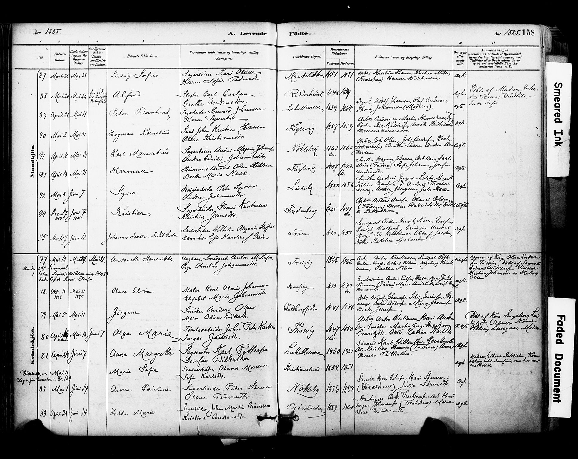Glemmen prestekontor Kirkebøker, SAO/A-10908/F/Fa/L0011: Parish register (official) no. 11, 1878-1917, p. 158