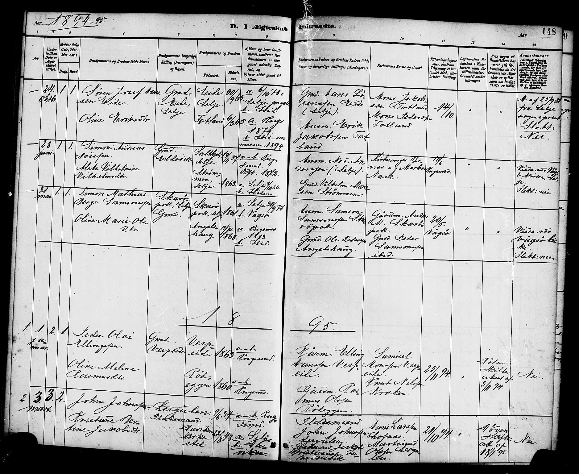 Davik sokneprestembete, SAB/A-79701/H/Haa/Haad/L0001: Parish register (official) no. D 1, 1882-1900, p. 148