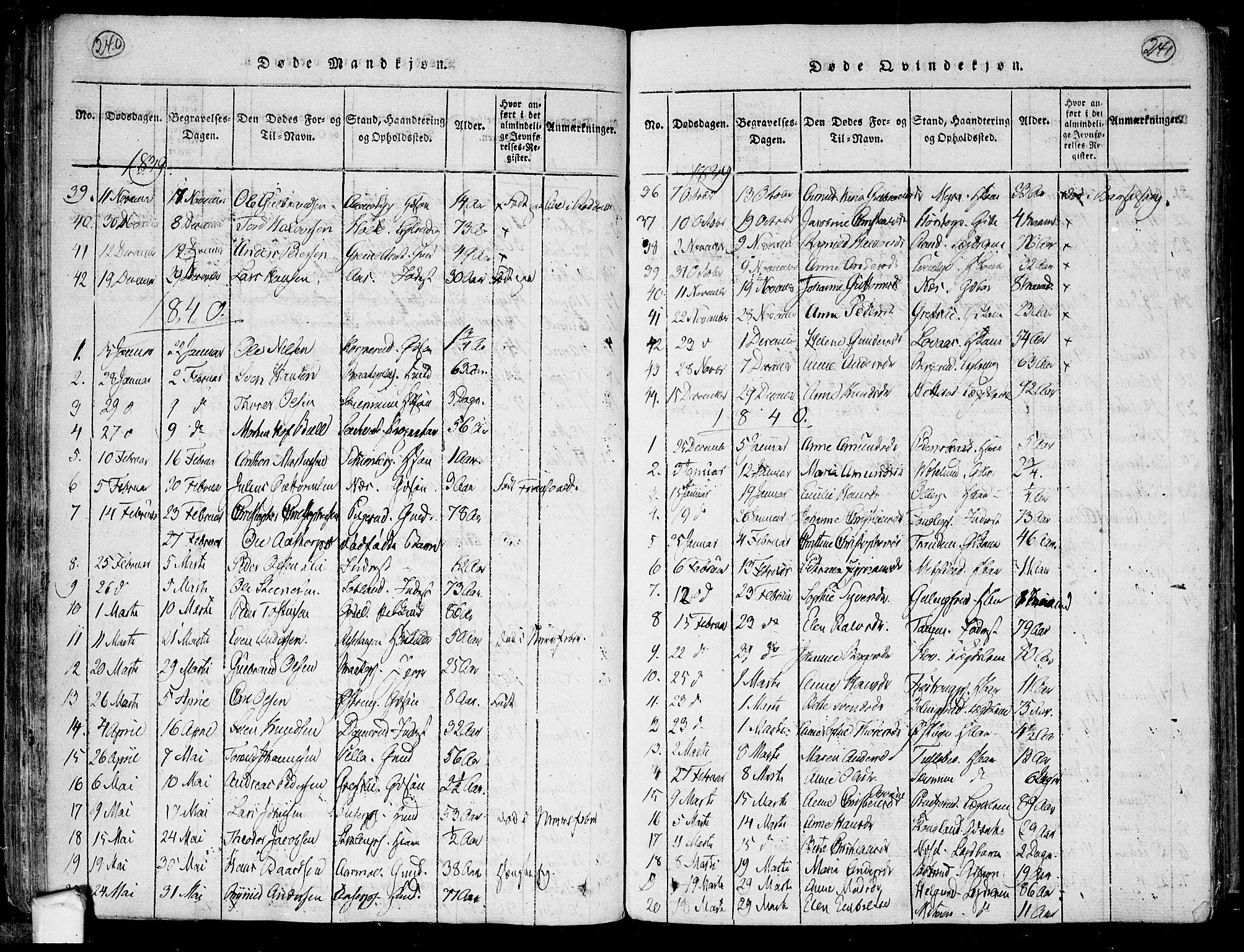 Trøgstad prestekontor Kirkebøker, SAO/A-10925/F/Fa/L0006: Parish register (official) no. I 6, 1815-1844, p. 240-241