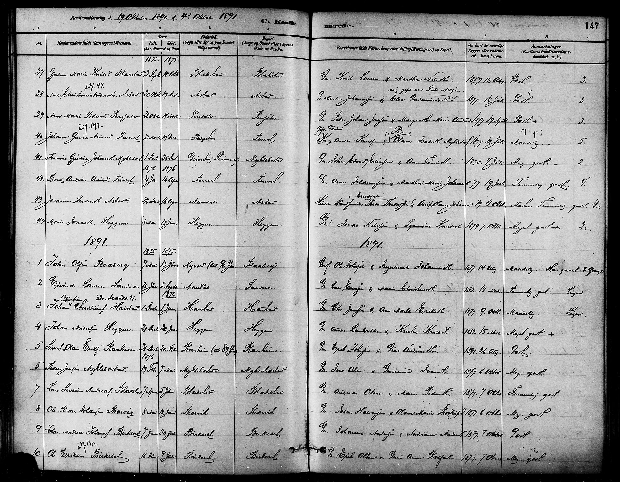 Ministerialprotokoller, klokkerbøker og fødselsregistre - Møre og Romsdal, AV/SAT-A-1454/584/L0967: Parish register (official) no. 584A07, 1879-1894, p. 147