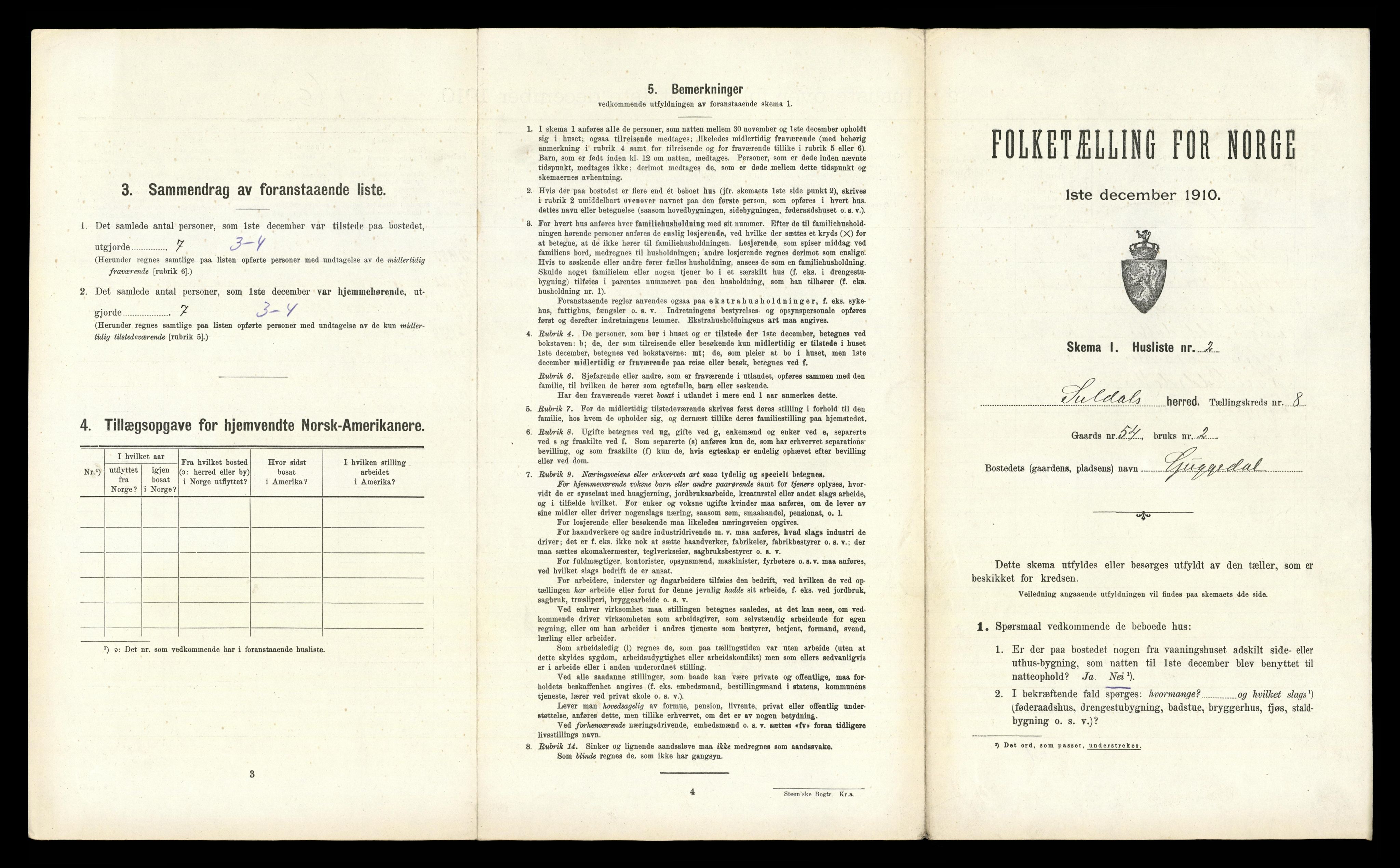 RA, 1910 census for Suldal, 1910, p. 515
