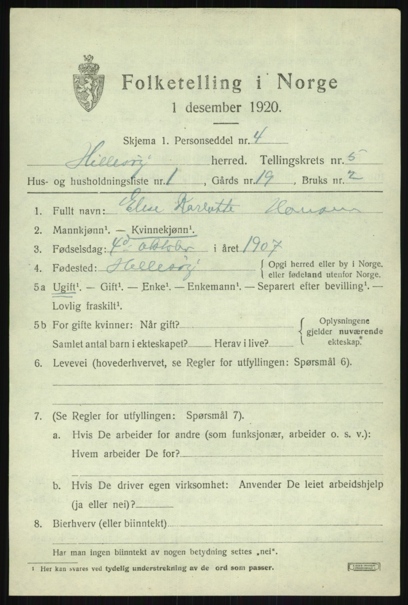 SATØ, 1920 census for Hillesøy, 1920, p. 2581