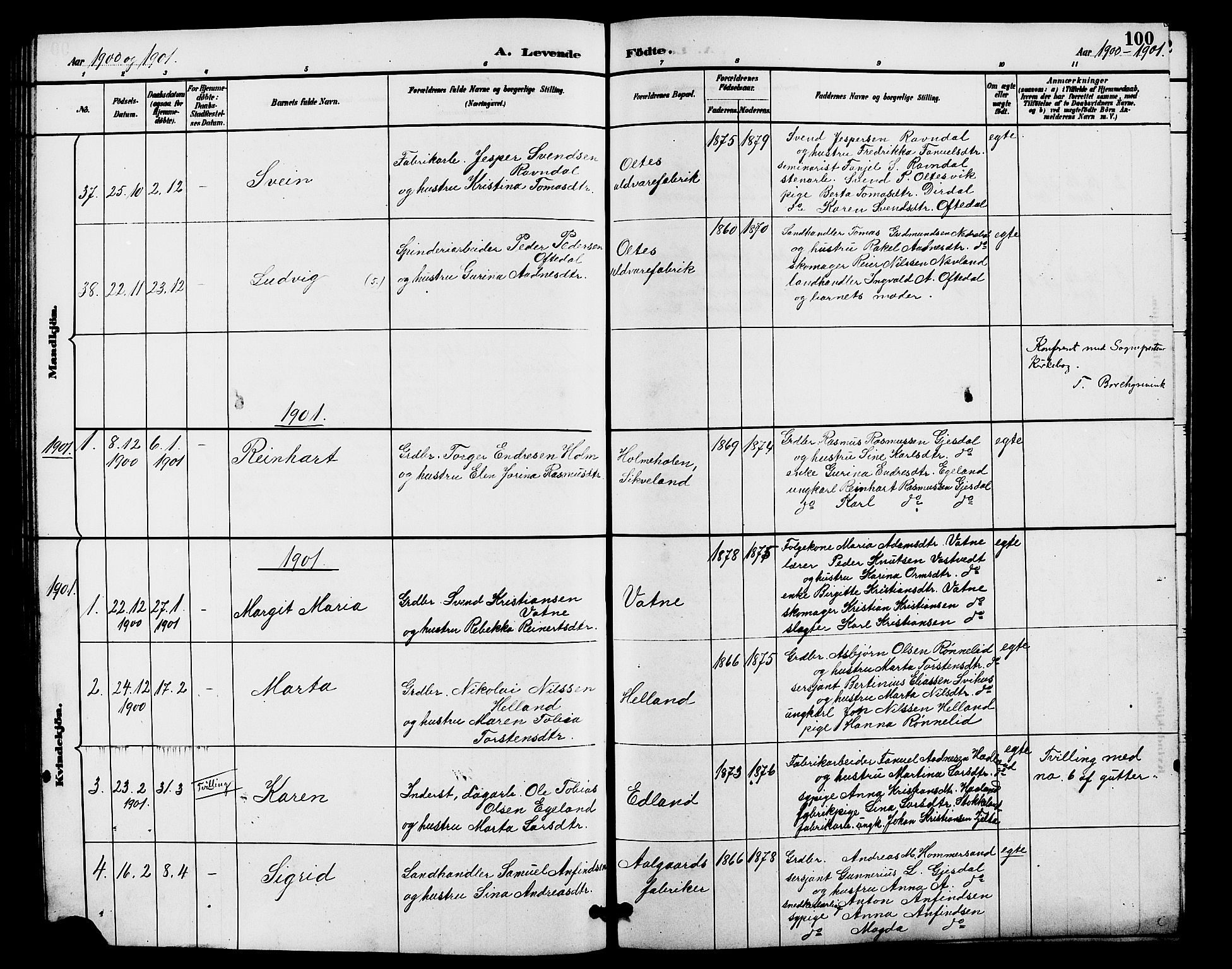 Lye sokneprestkontor, SAST/A-101794/001/30BB/L0008: Parish register (copy) no. B 7, 1887-1901, p. 100