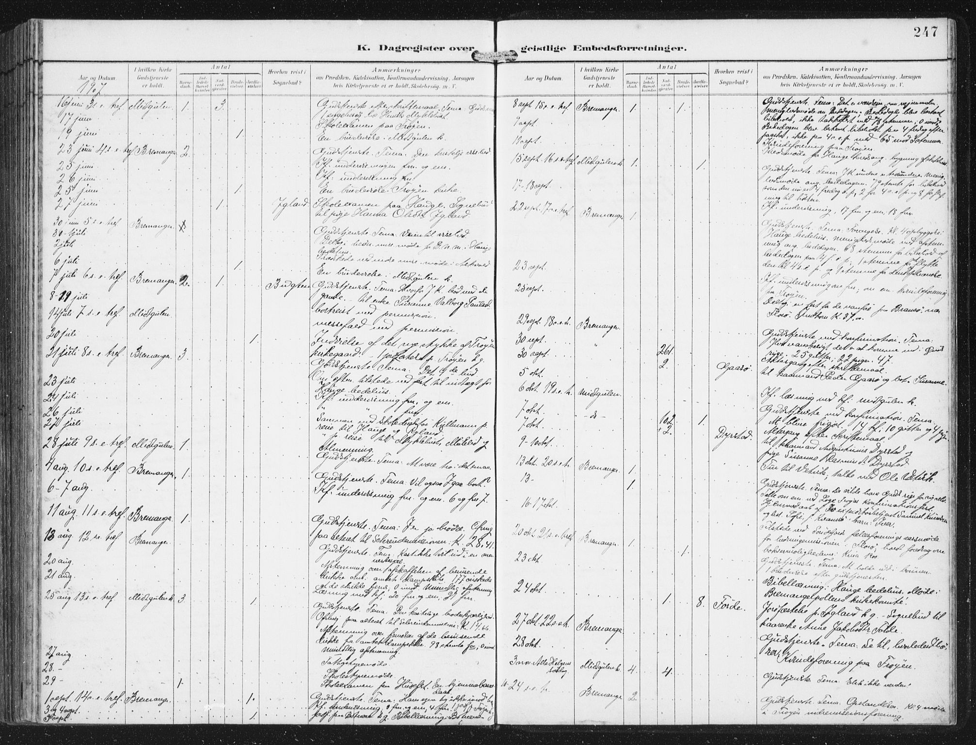 Bremanger sokneprestembete, SAB/A-82201/H/Haa/Haab/L0002: Parish register (official) no. B  2, 1896-1908, p. 247