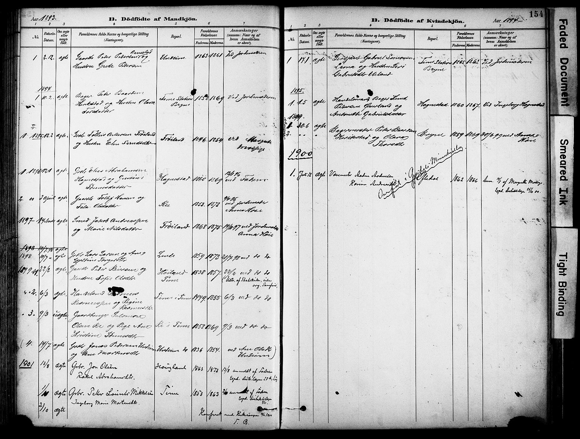 Lye sokneprestkontor, SAST/A-101794/001/30BA/L0011: Parish register (official) no. A 9, 1893-1903, p. 154