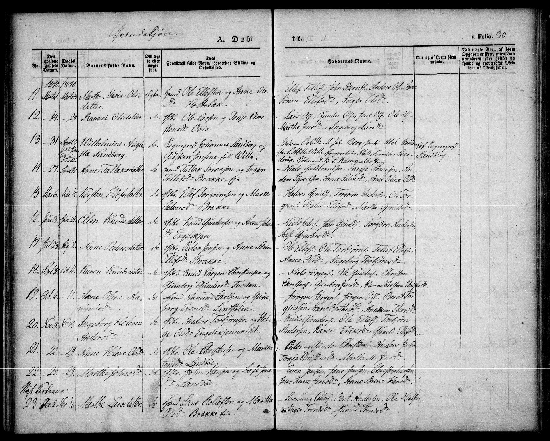 Austre Moland sokneprestkontor, SAK/1111-0001/F/Fa/Faa/L0006: Parish register (official) no. A 6, 1837-1846, p. 30