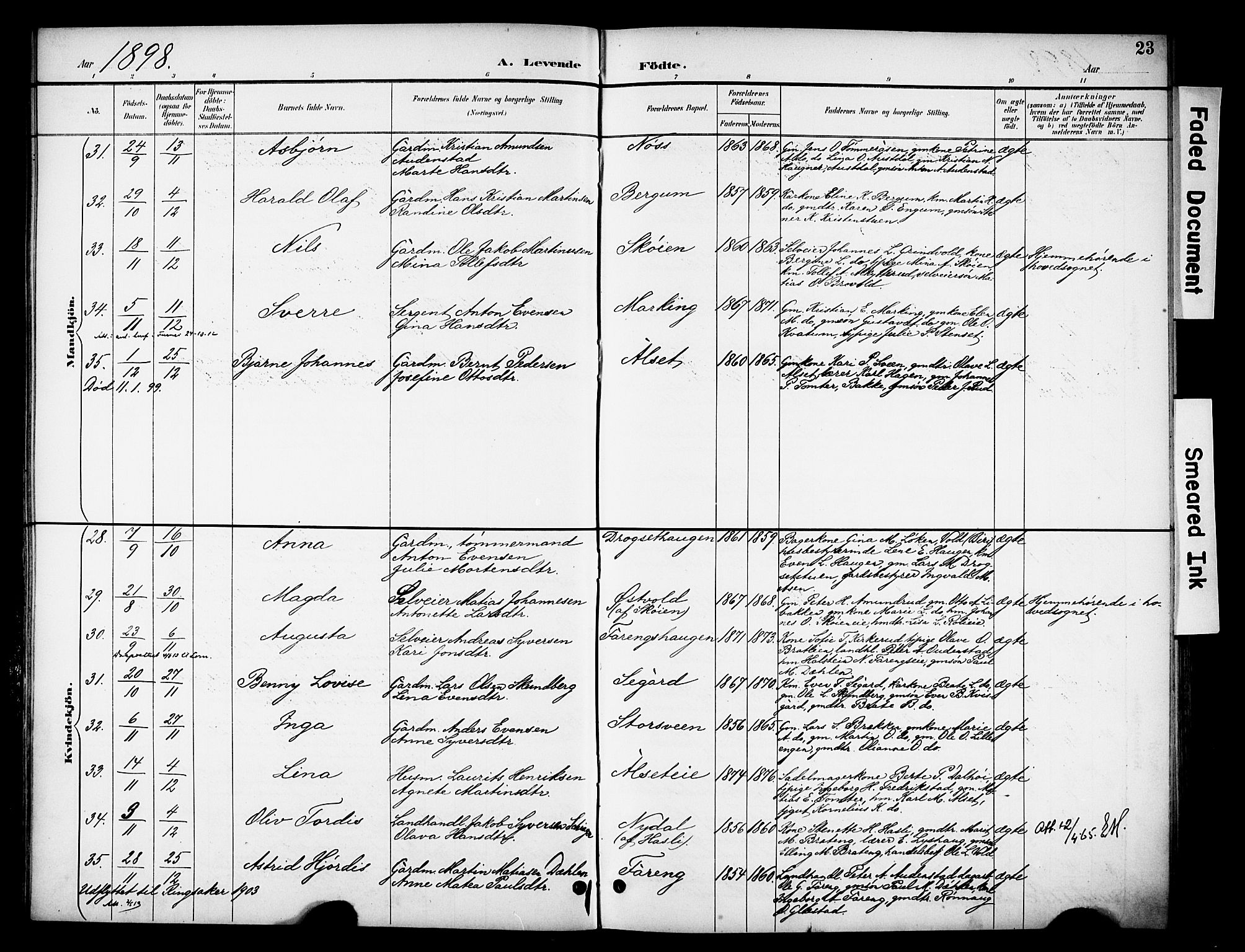 Biri prestekontor, SAH/PREST-096/H/Ha/Haa/L0008: Parish register (official) no. 8, 1894-1901, p. 23