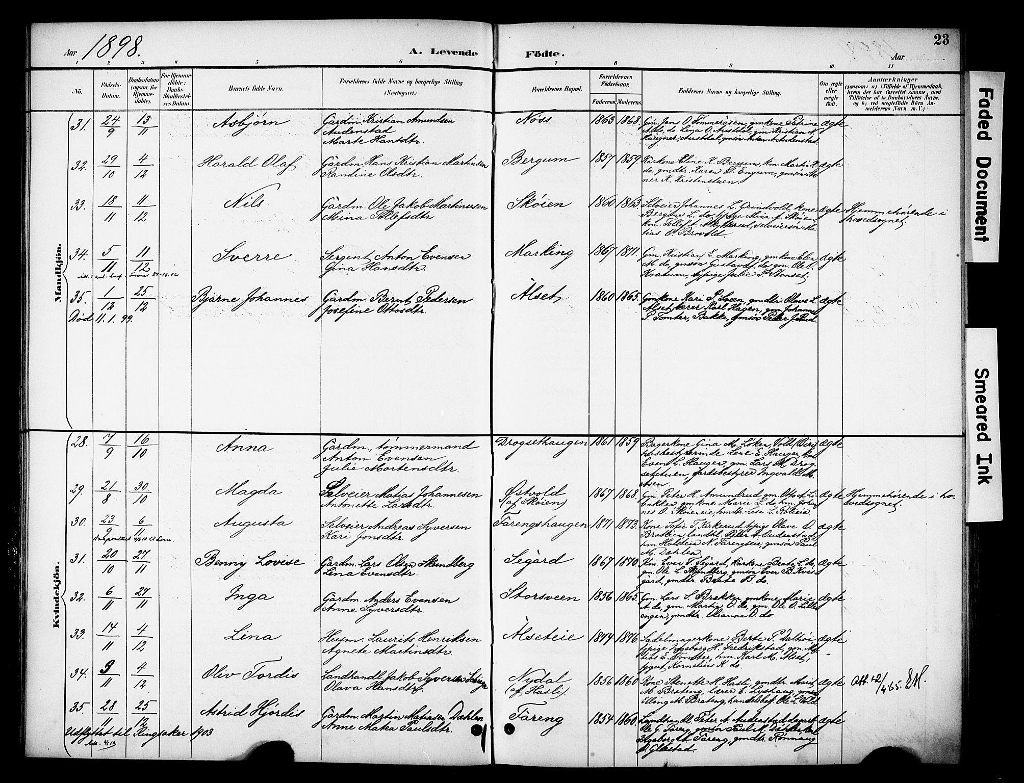 Biri prestekontor, AV/SAH-PREST-096/H/Ha/Haa/L0008: Parish register (official) no. 8, 1894-1901, p. 23