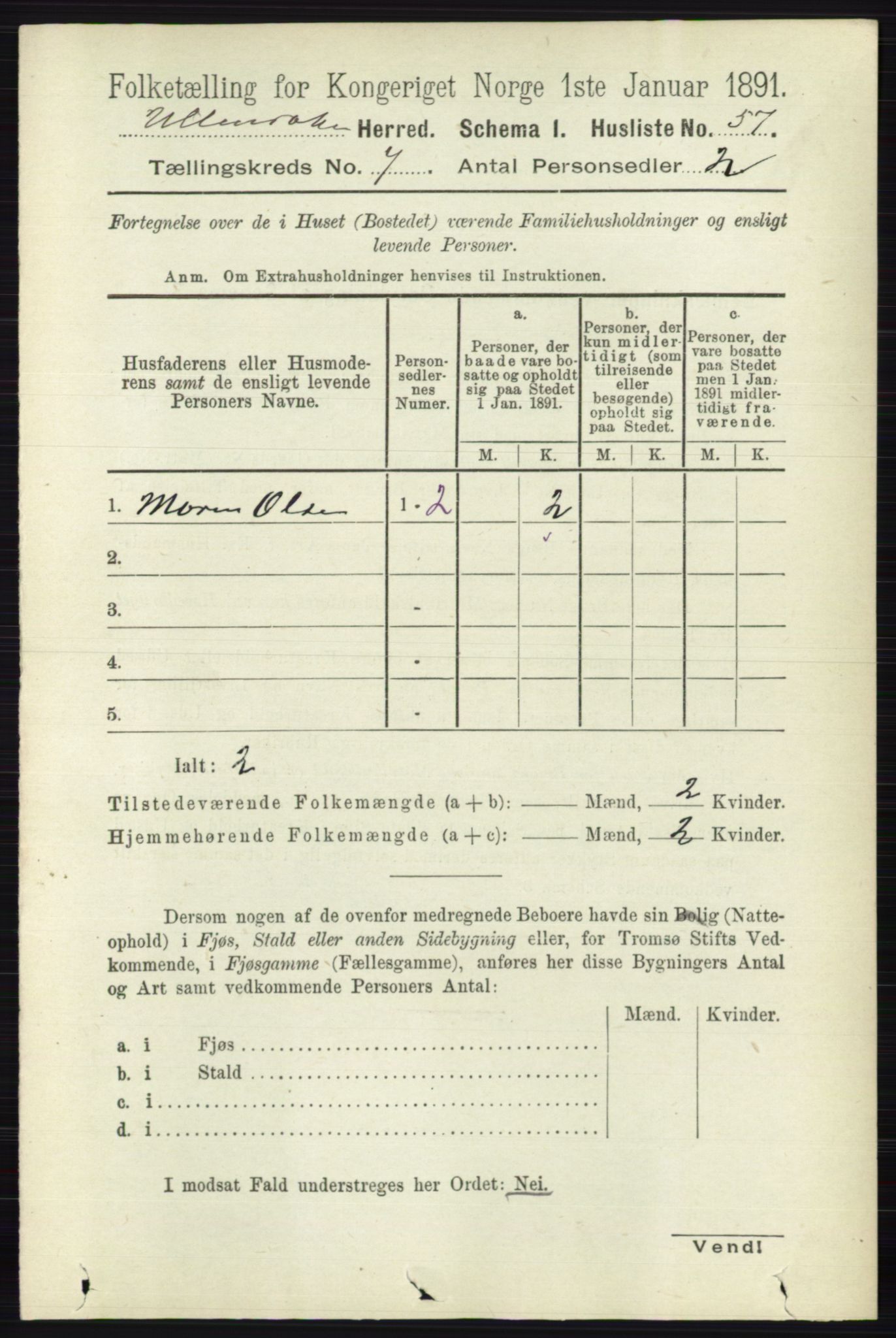 RA, 1891 census for 0235 Ullensaker, 1891, p. 3058