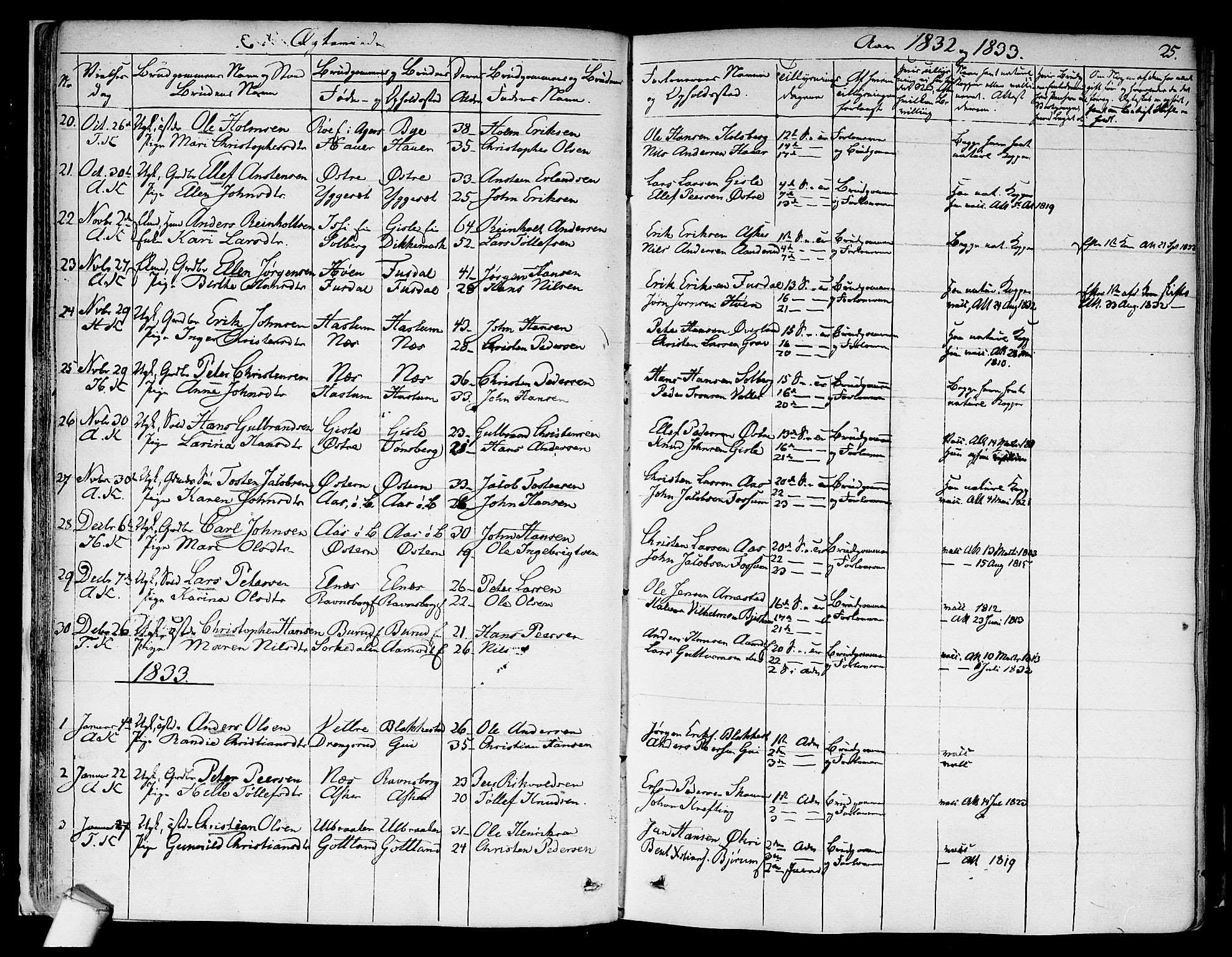 Asker prestekontor Kirkebøker, SAO/A-10256a/F/Fa/L0010: Parish register (official) no. I 10, 1825-1878, p. 25