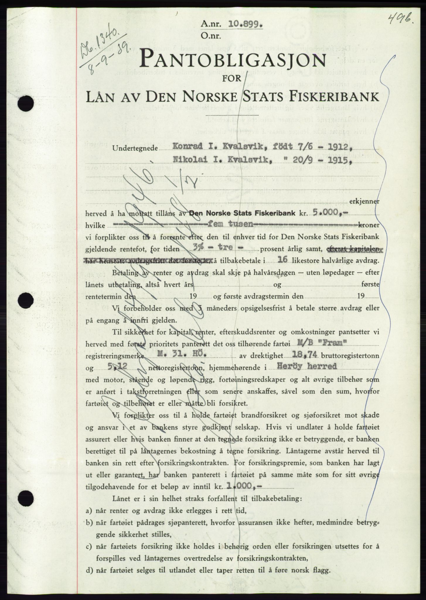 Søre Sunnmøre sorenskriveri, AV/SAT-A-4122/1/2/2C/L0068: Mortgage book no. 62, 1939-1939, Diary no: : 1340/1939