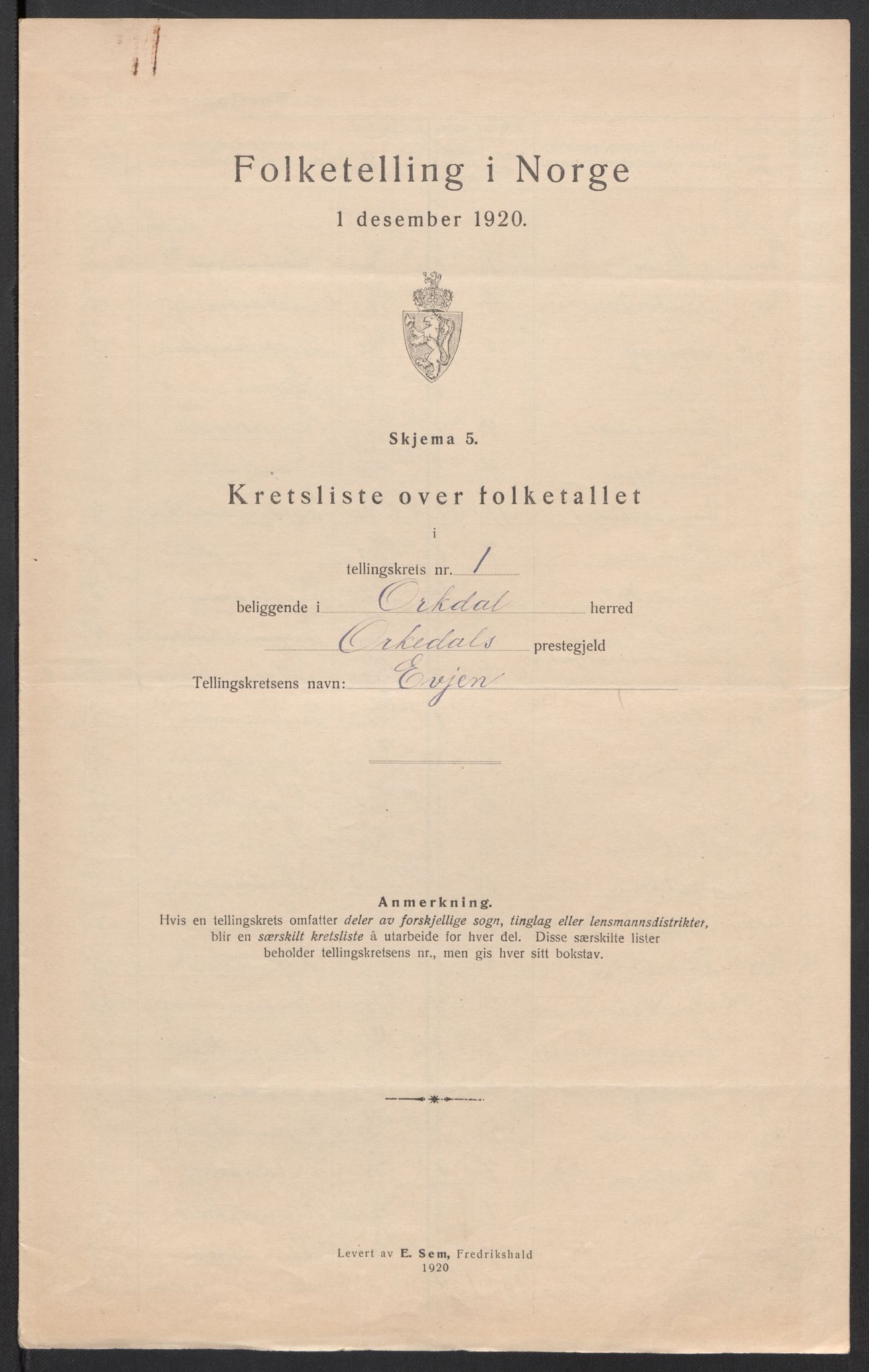 SAT, 1920 census for Orkdal, 1920, p. 8