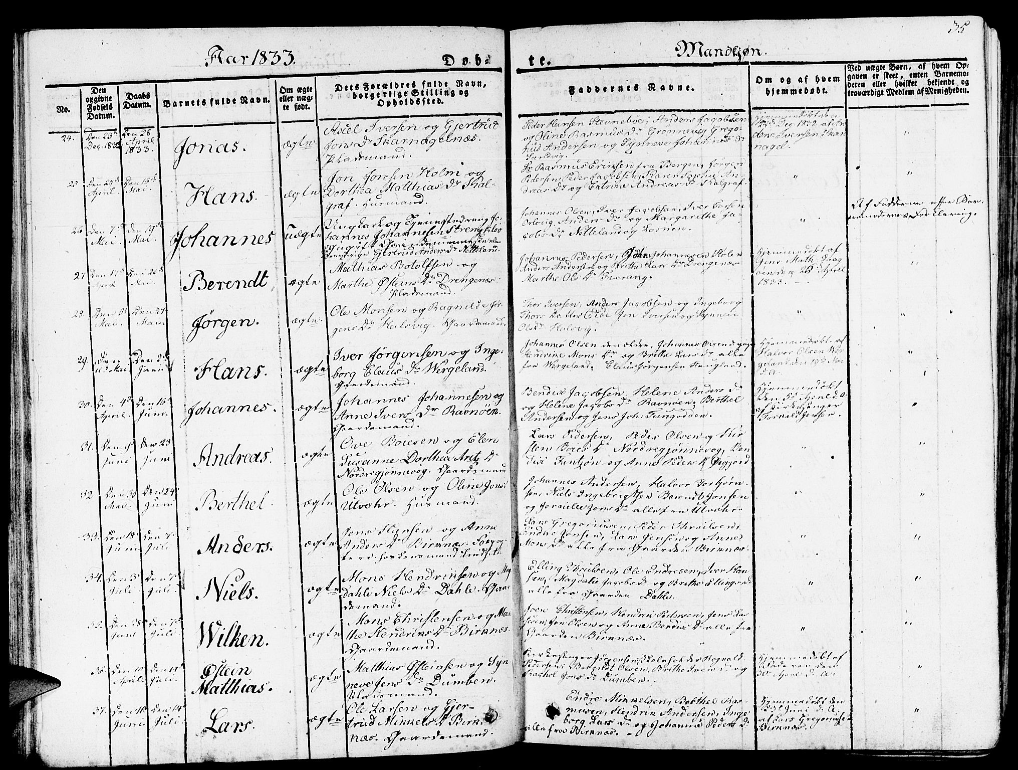 Gulen sokneprestembete, AV/SAB-A-80201/H/Haa/Haaa/L0019: Parish register (official) no. A 19, 1826-1836, p. 35