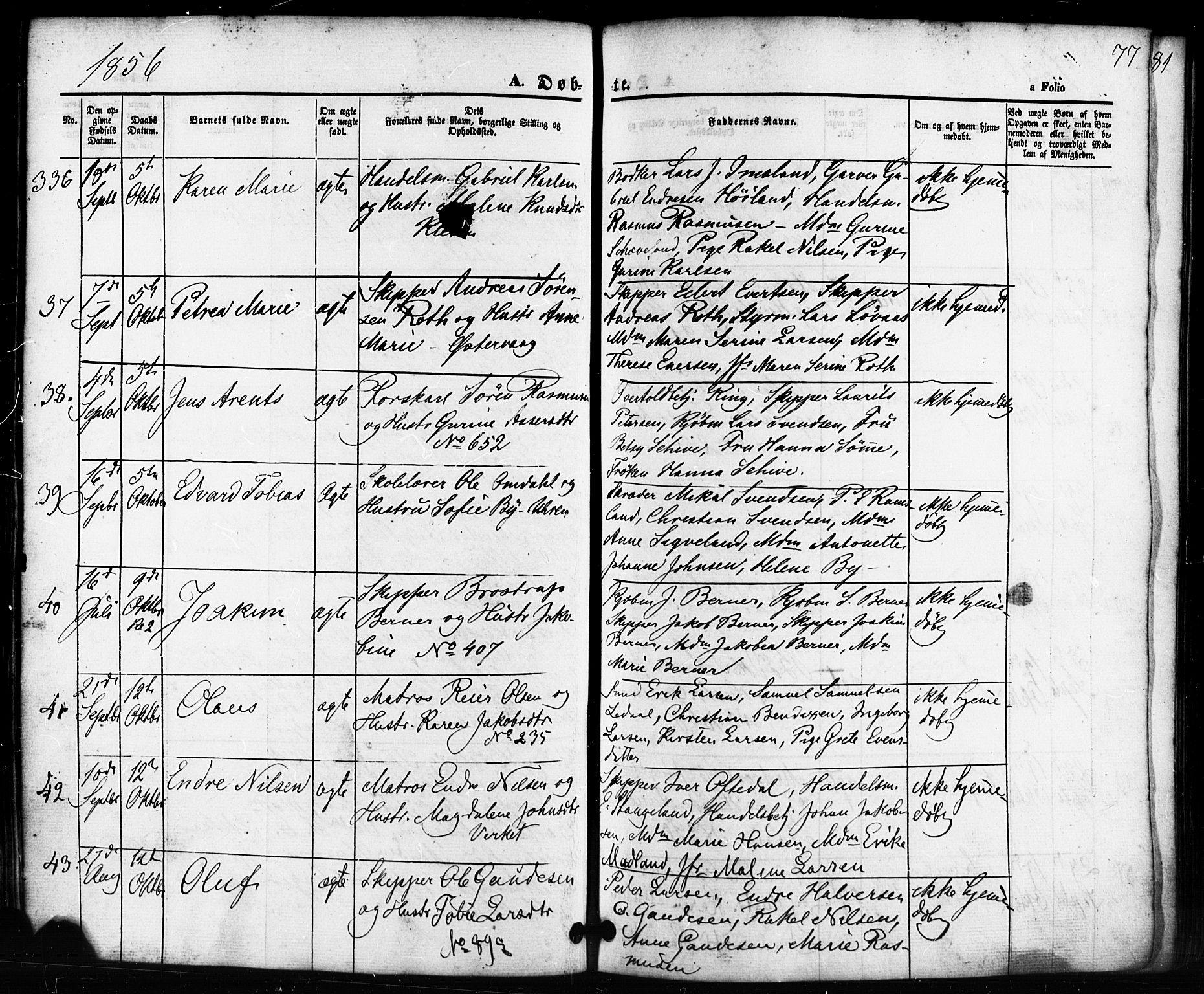 Domkirken sokneprestkontor, AV/SAST-A-101812/001/30/30BB/L0010: Parish register (copy) no. B 10, 1855-1860, p. 77