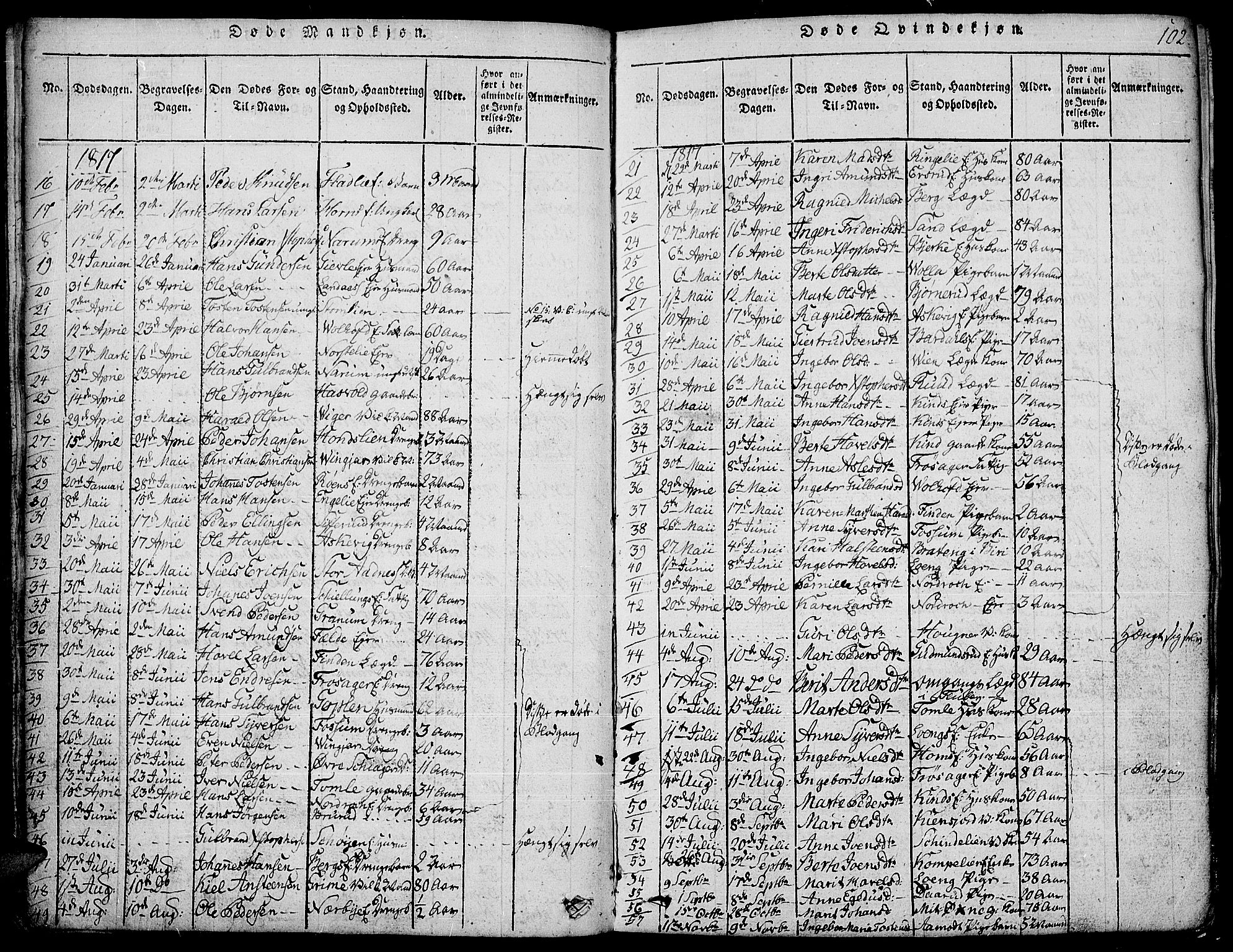 Land prestekontor, SAH/PREST-120/H/Ha/Hab/L0001: Parish register (copy) no. 1, 1814-1833, p. 102