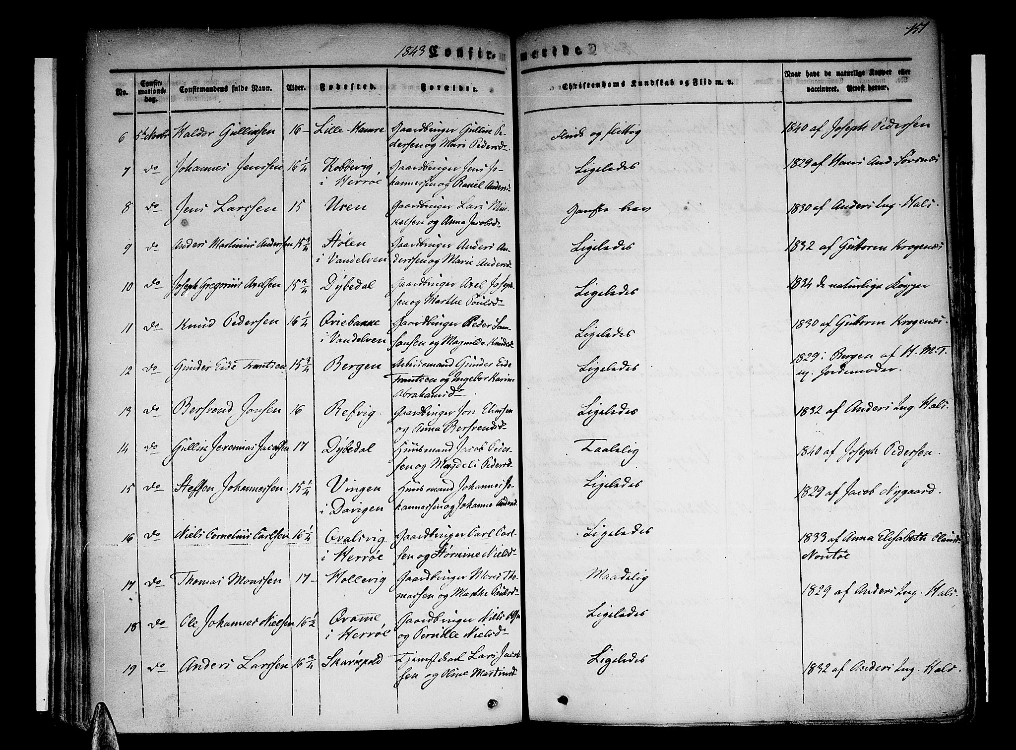 Selje sokneprestembete, AV/SAB-A-99938/H/Ha/Haa/Haaa: Parish register (official) no. A 9, 1829-1844, p. 151