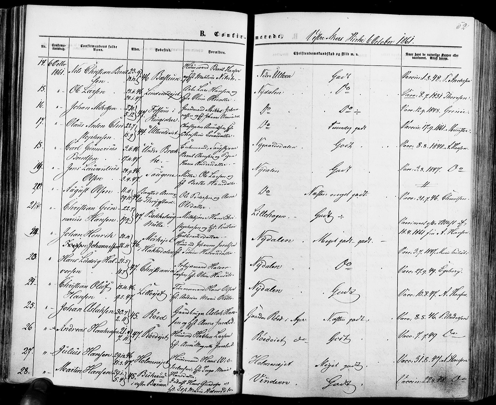 Vestre Aker prestekontor Kirkebøker, SAO/A-10025/F/Fa/L0005: Parish register (official) no. 5, 1859-1877, p. 52