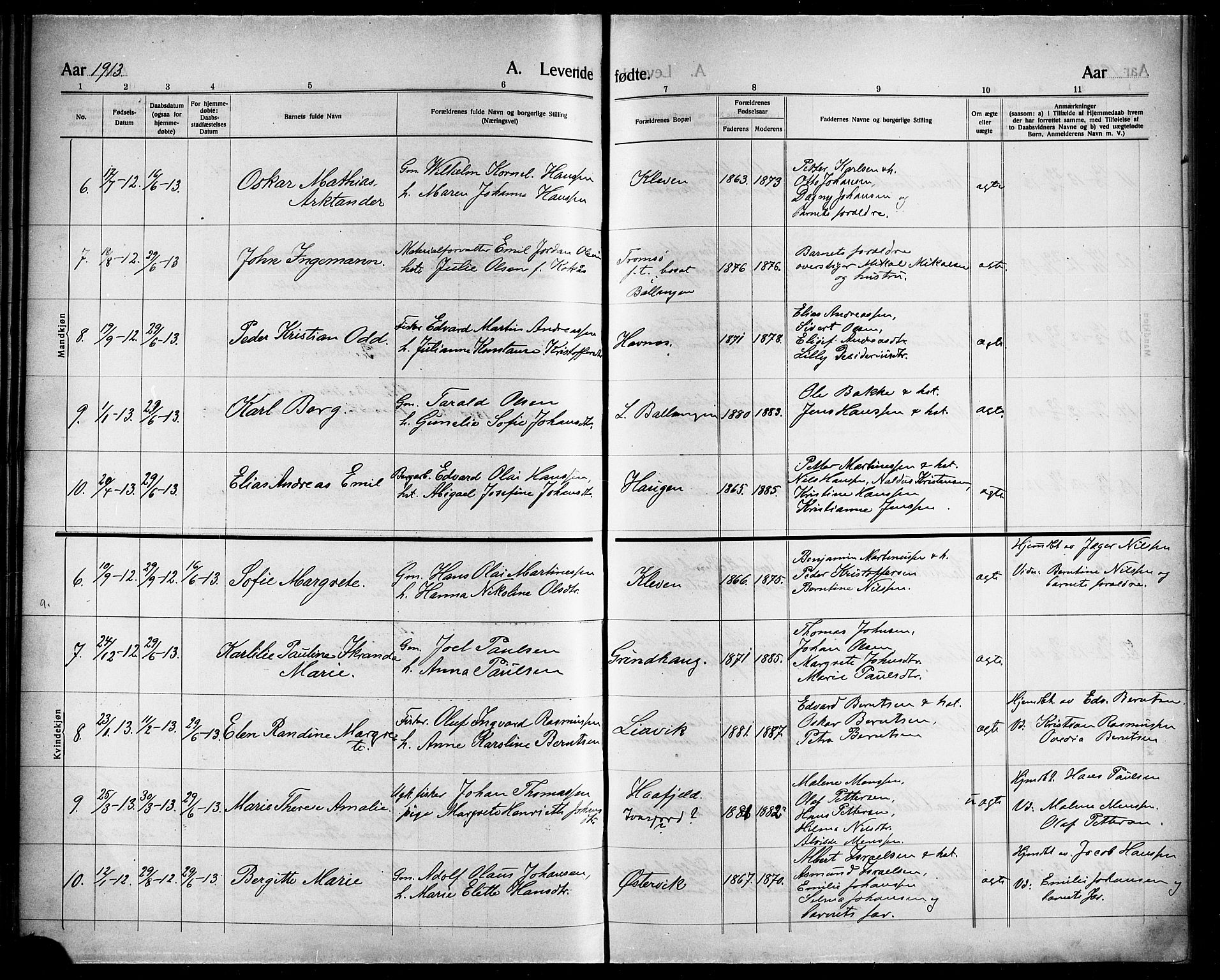 Ministerialprotokoller, klokkerbøker og fødselsregistre - Nordland, AV/SAT-A-1459/863/L0916: Parish register (copy) no. 863C06, 1907-1921