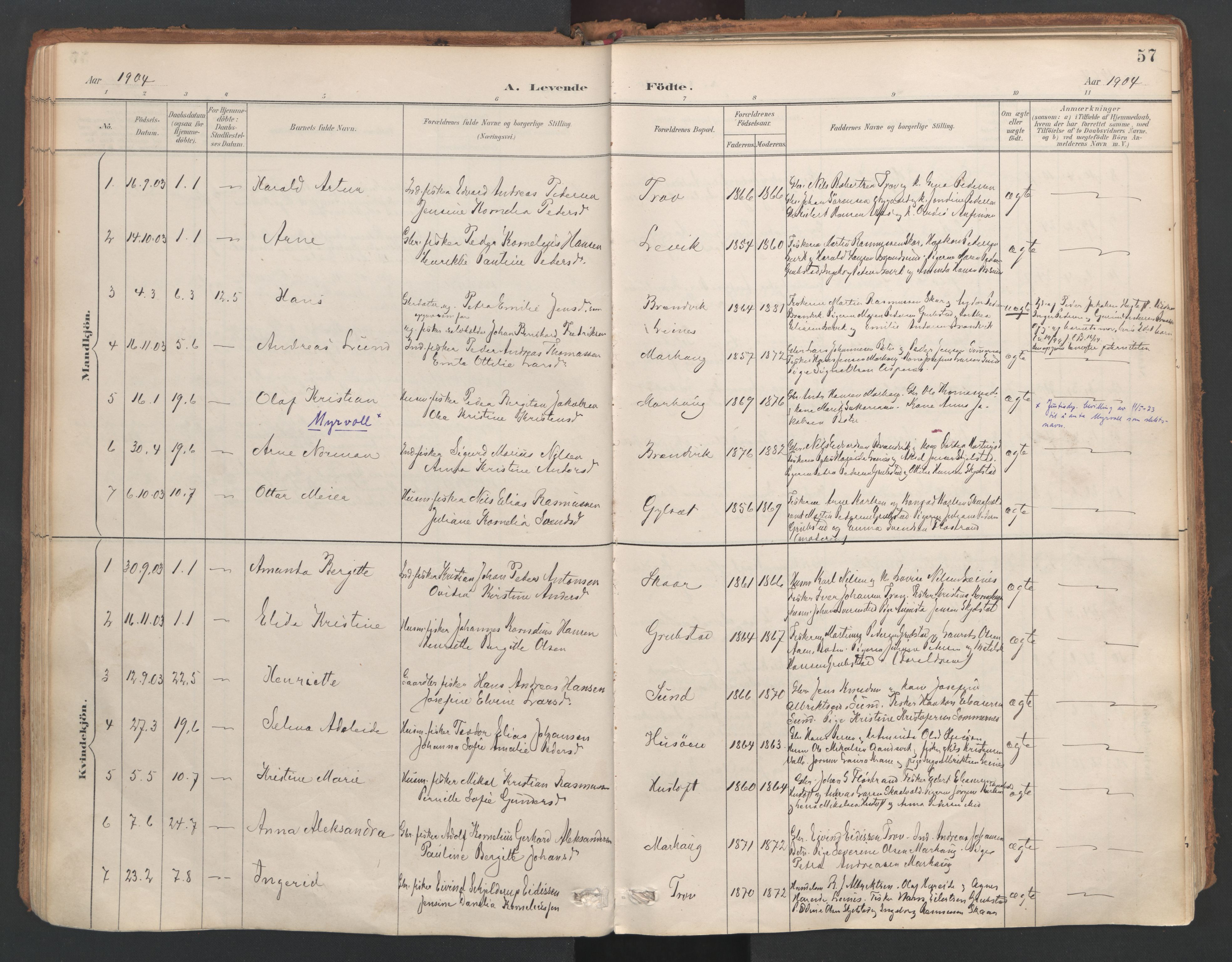 Ministerialprotokoller, klokkerbøker og fødselsregistre - Nordland, SAT/A-1459/857/L0822: Parish register (official) no. 857A02, 1890-1917, p. 57