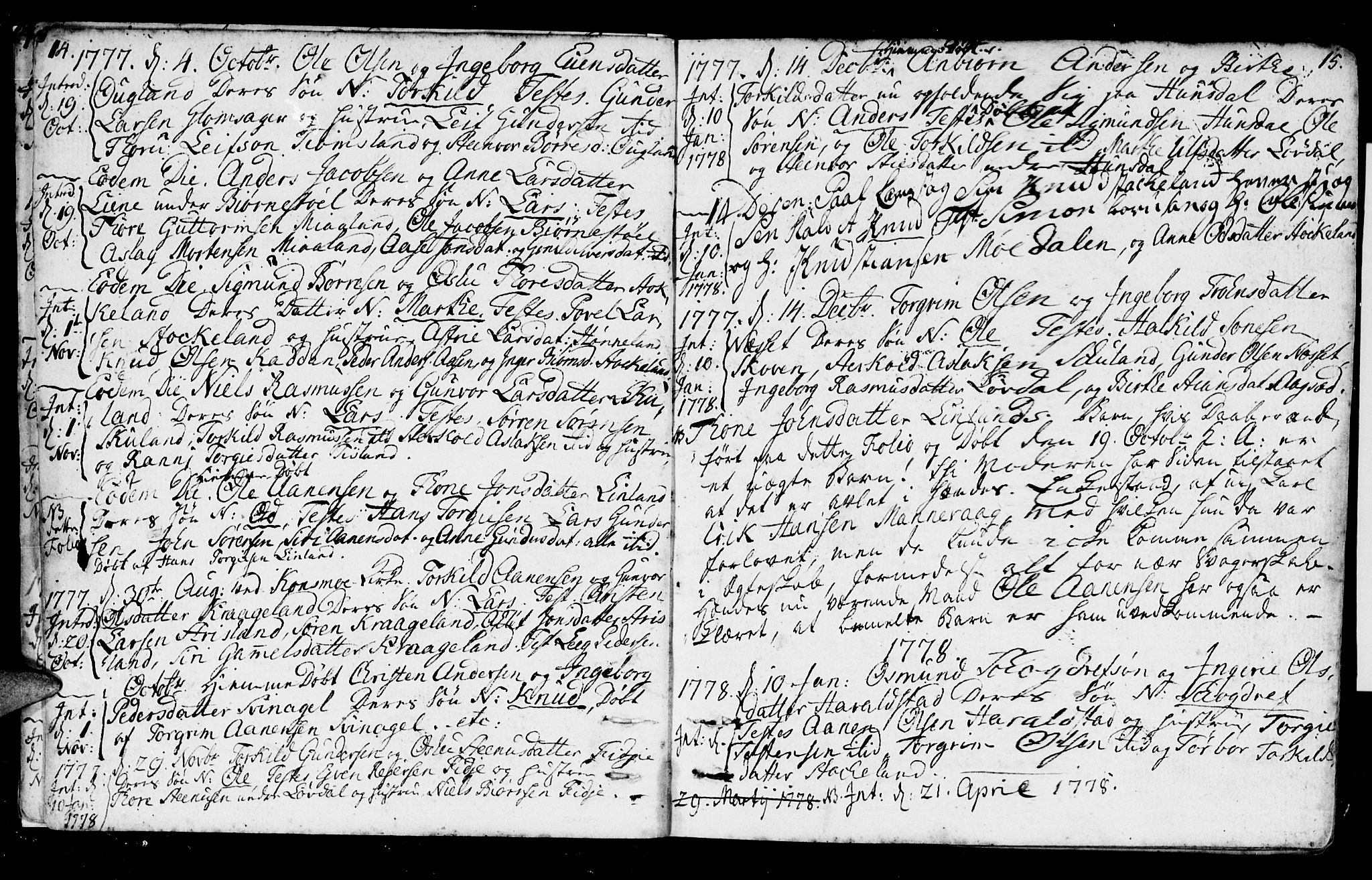 Holum sokneprestkontor, AV/SAK-1111-0022/F/Fa/Fab/L0004: Parish register (official) no. A 4, 1774-1847, p. 14-15