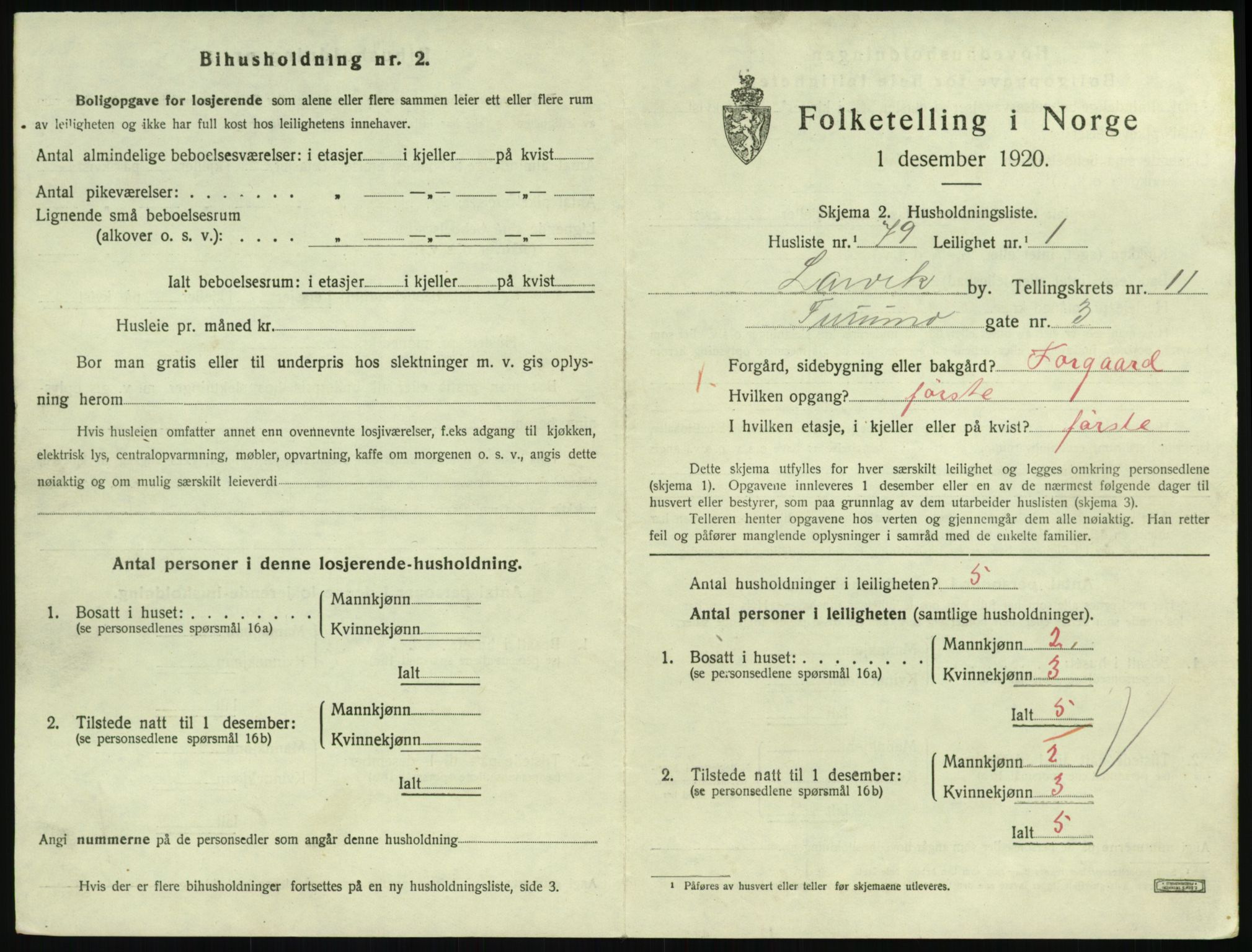 SAKO, 1920 census for Larvik, 1920, p. 8236