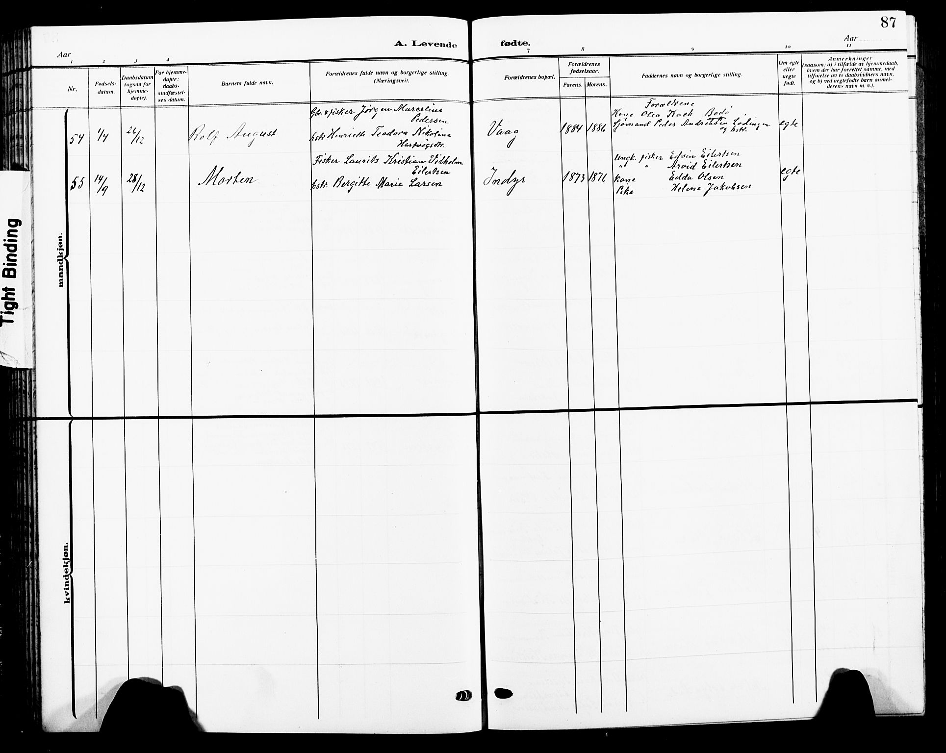 Ministerialprotokoller, klokkerbøker og fødselsregistre - Nordland, AV/SAT-A-1459/805/L0110: Parish register (copy) no. 805C06, 1909-1924, p. 87