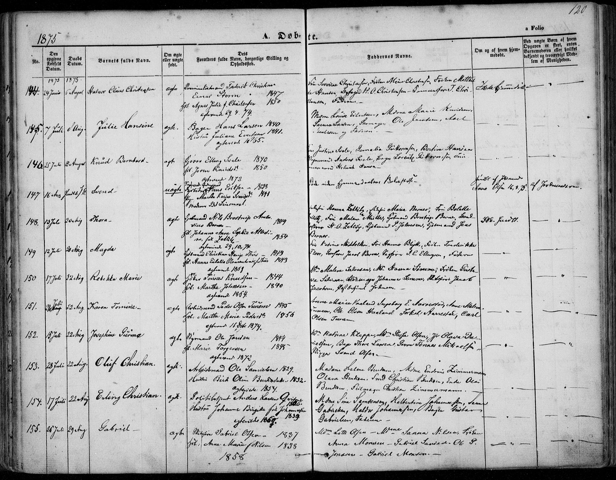 Domkirken sokneprestkontor, AV/SAST-A-101812/001/30/30BA/L0022: Parish register (official) no. A 21, 1868-1877, p. 120