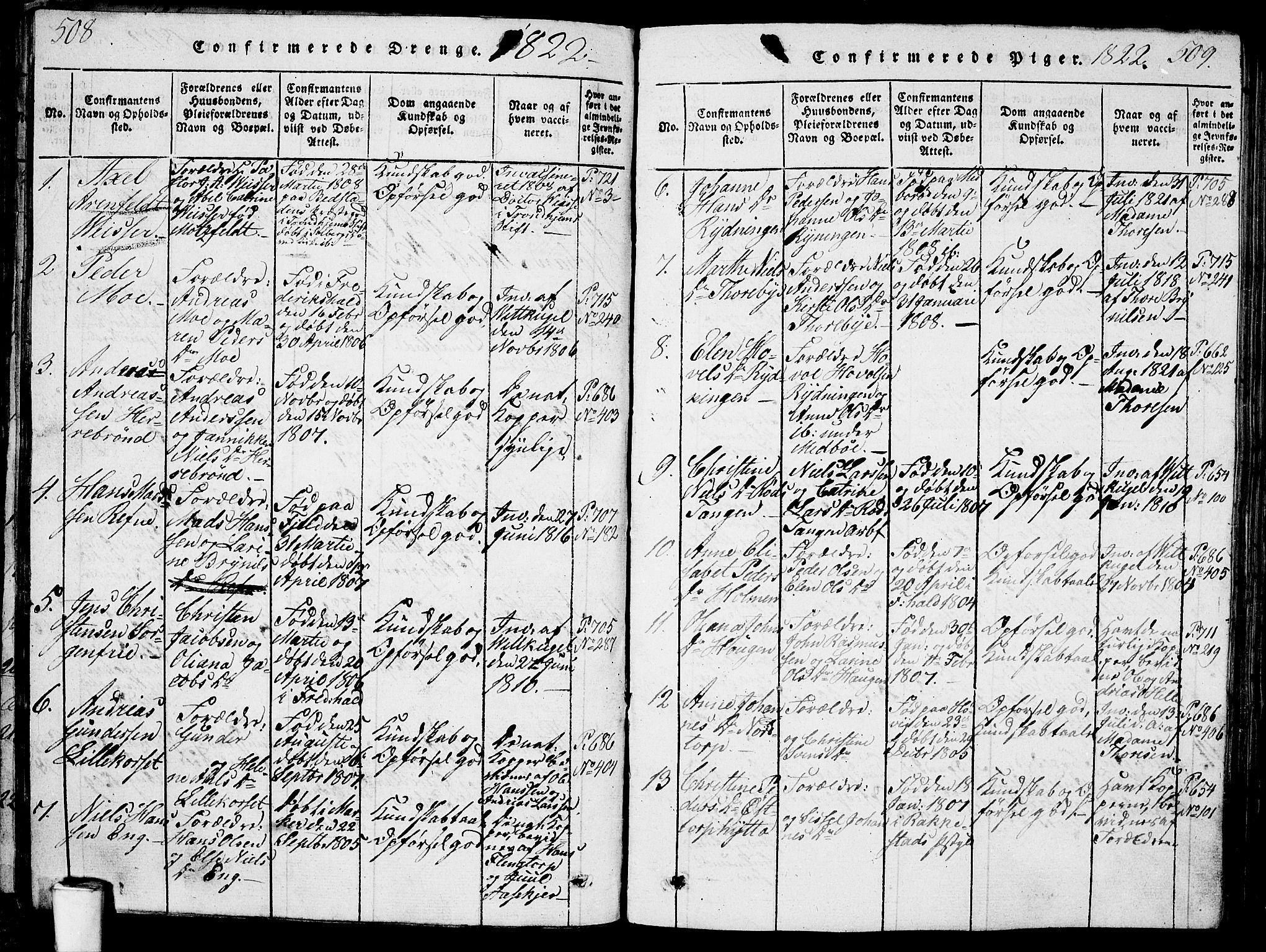 Berg prestekontor Kirkebøker, SAO/A-10902/G/Ga/L0001: Parish register (copy) no. I 1, 1815-1832, p. 508-509